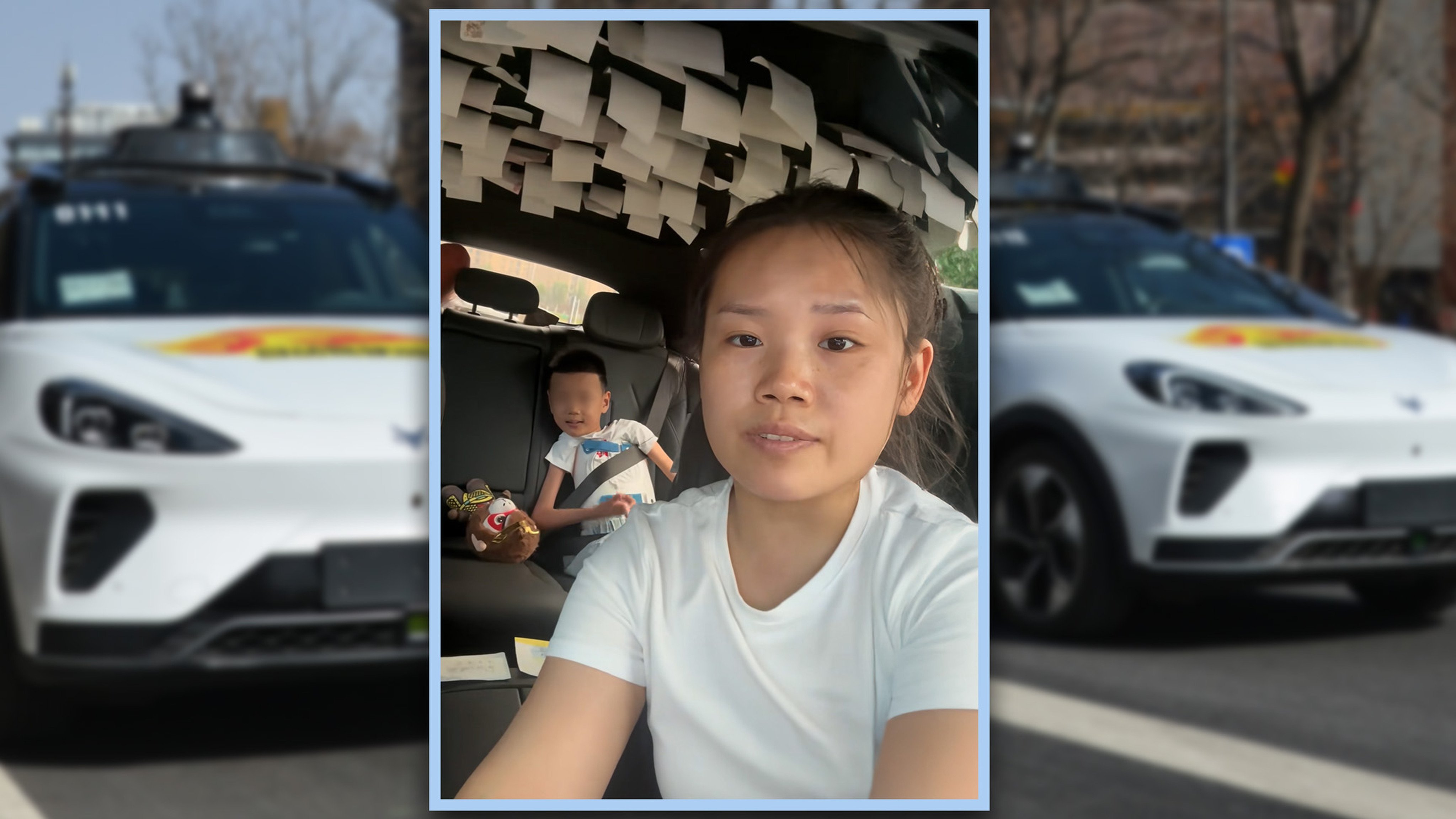 A woman taxi driver in China who takes her disabled son to work in her car every day has become an inspiration to passengers and online observers alike. Photo: SCMP composite/Shutterstock/Douyin