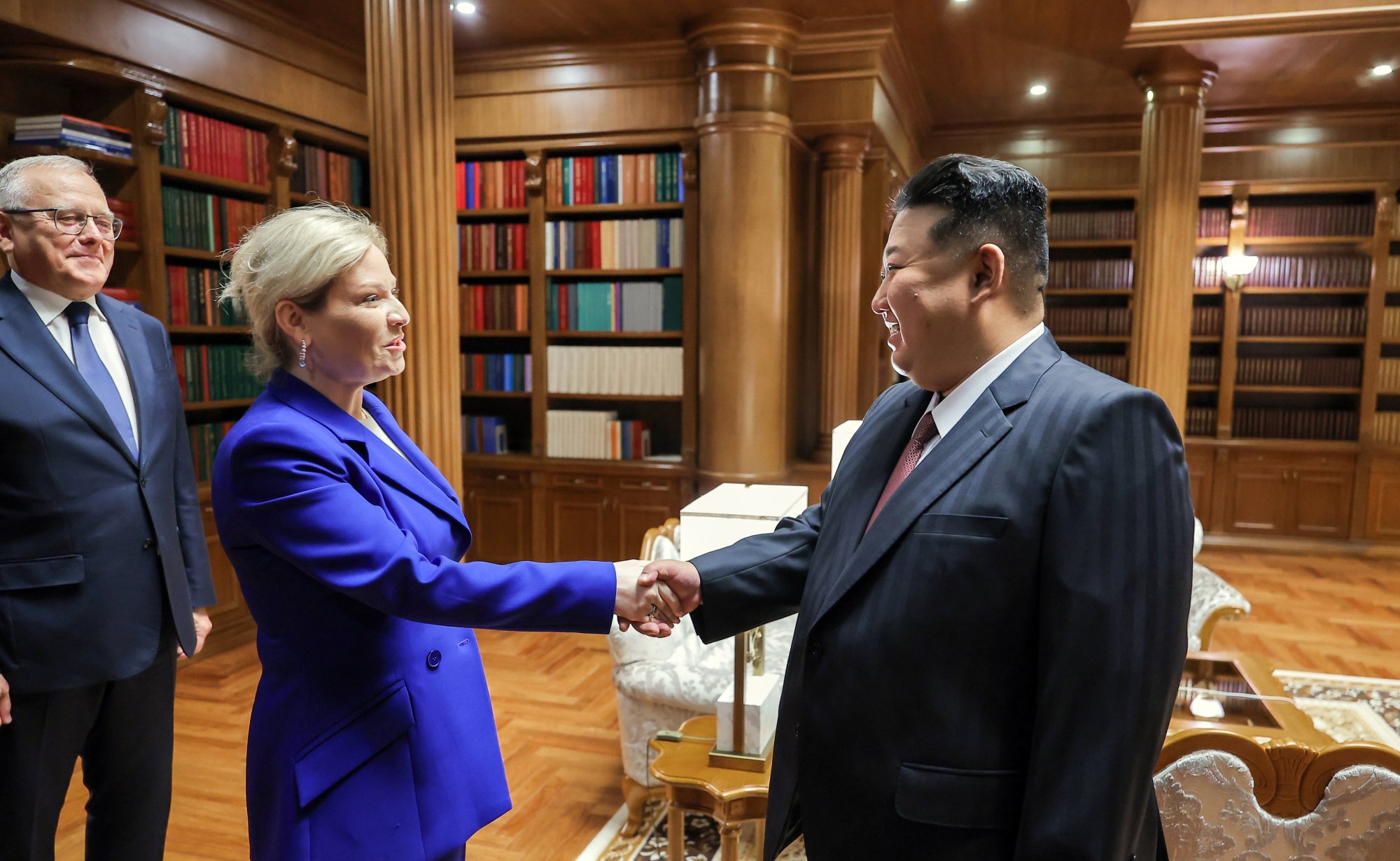 Russian Culture Minister Olga Lyubimova meets Kim in Pyongyang on Sunday. Photo: EPA Russian Culture Minister Olga Lyubimova meets Kim in Pyongyang on Sunday. Photo: EPA