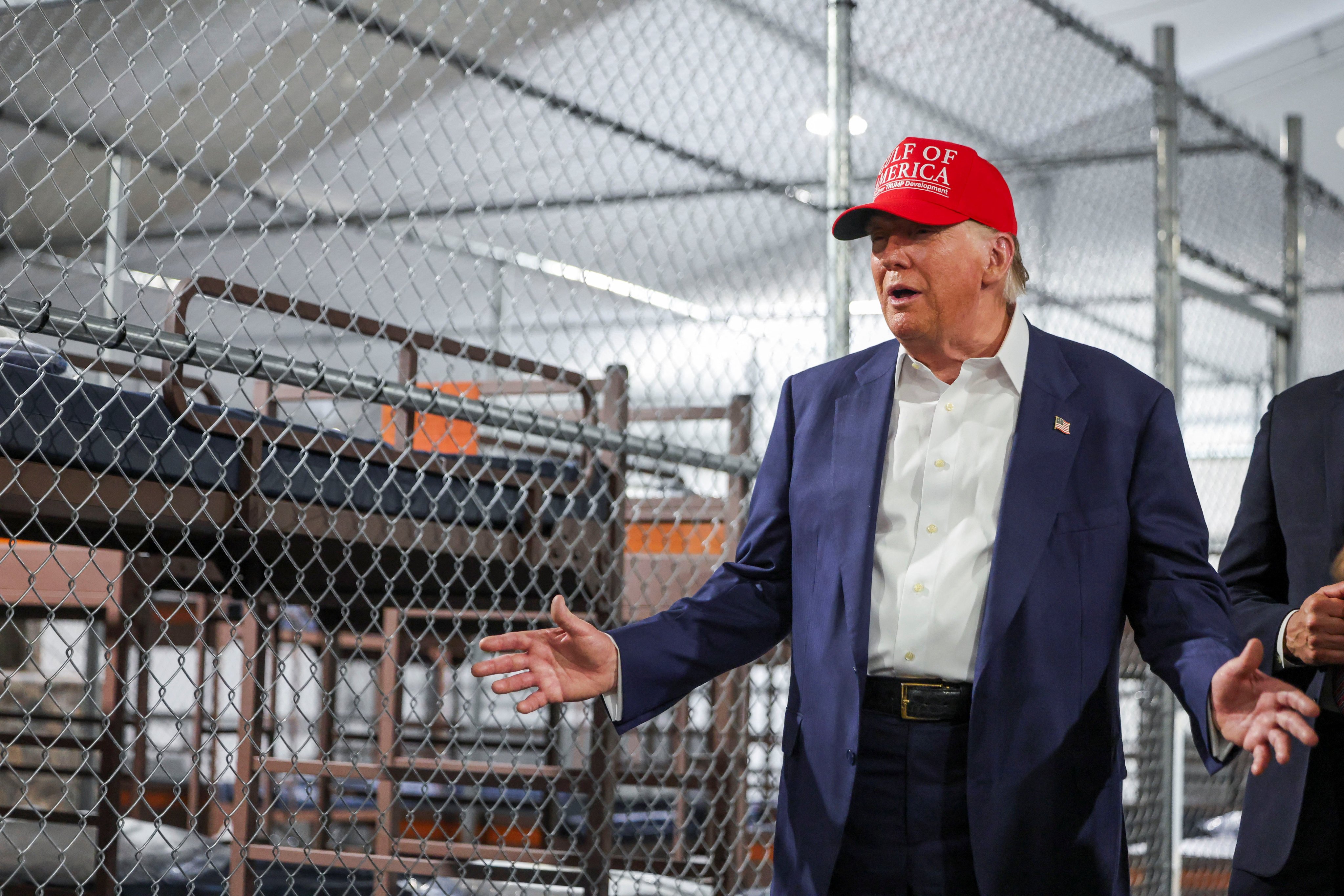 US President Donald Trump visits a migrant detention centre in Ochopee, Florida, on July 1. Photo: Reuters