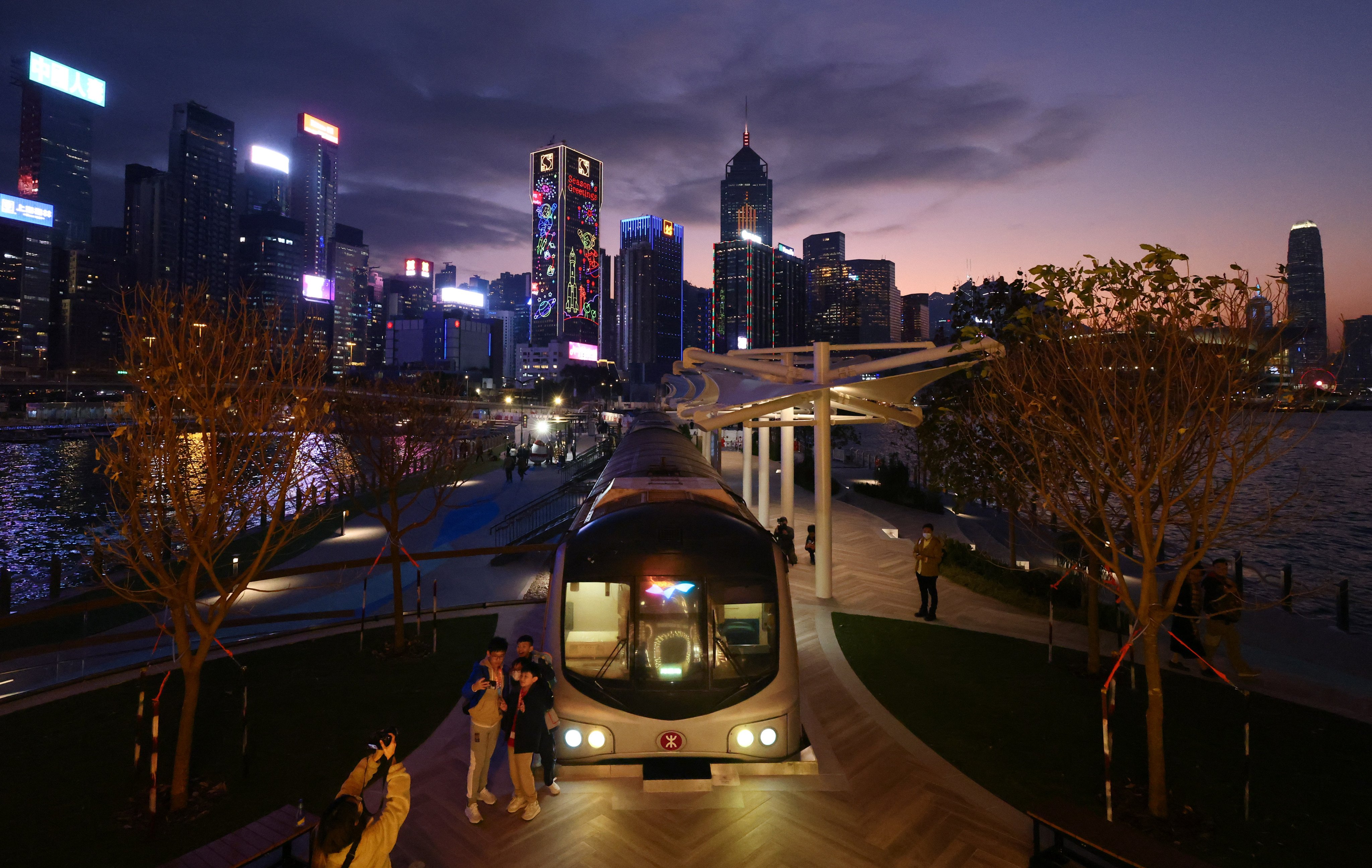 Retired Mid-Life Refurbishment train carriages  go on display at the Water Sports and Recreation Precinct in Wan Chai on December 20. Photo: Dickson Lee