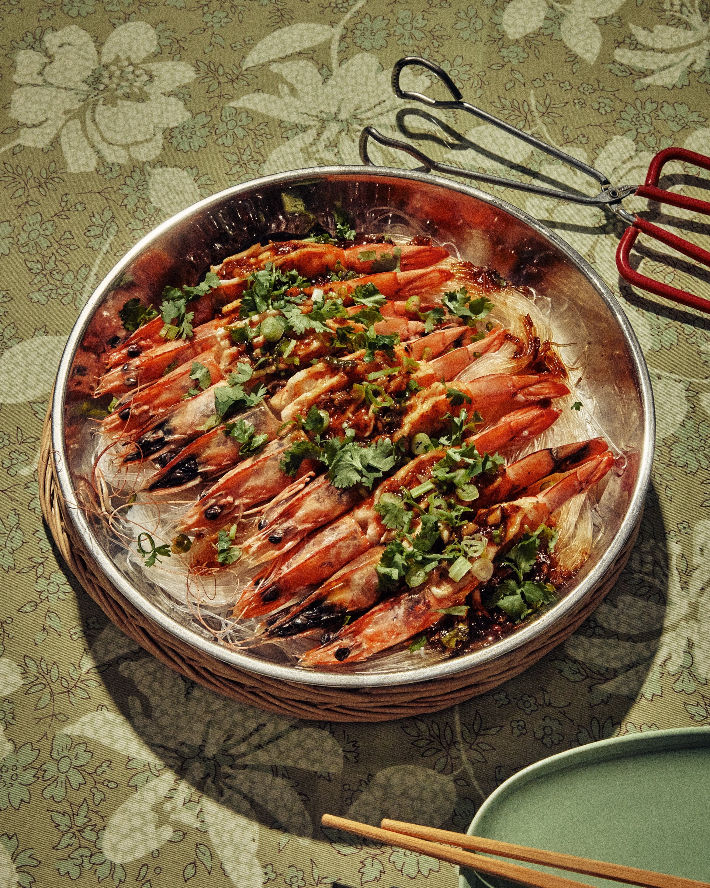 Eng and Melnick say that one of their favourite recipes in the book is for steamed garlic prawns over mung bean vermicelli, given how quick it is to make. Photo: Alex Lau