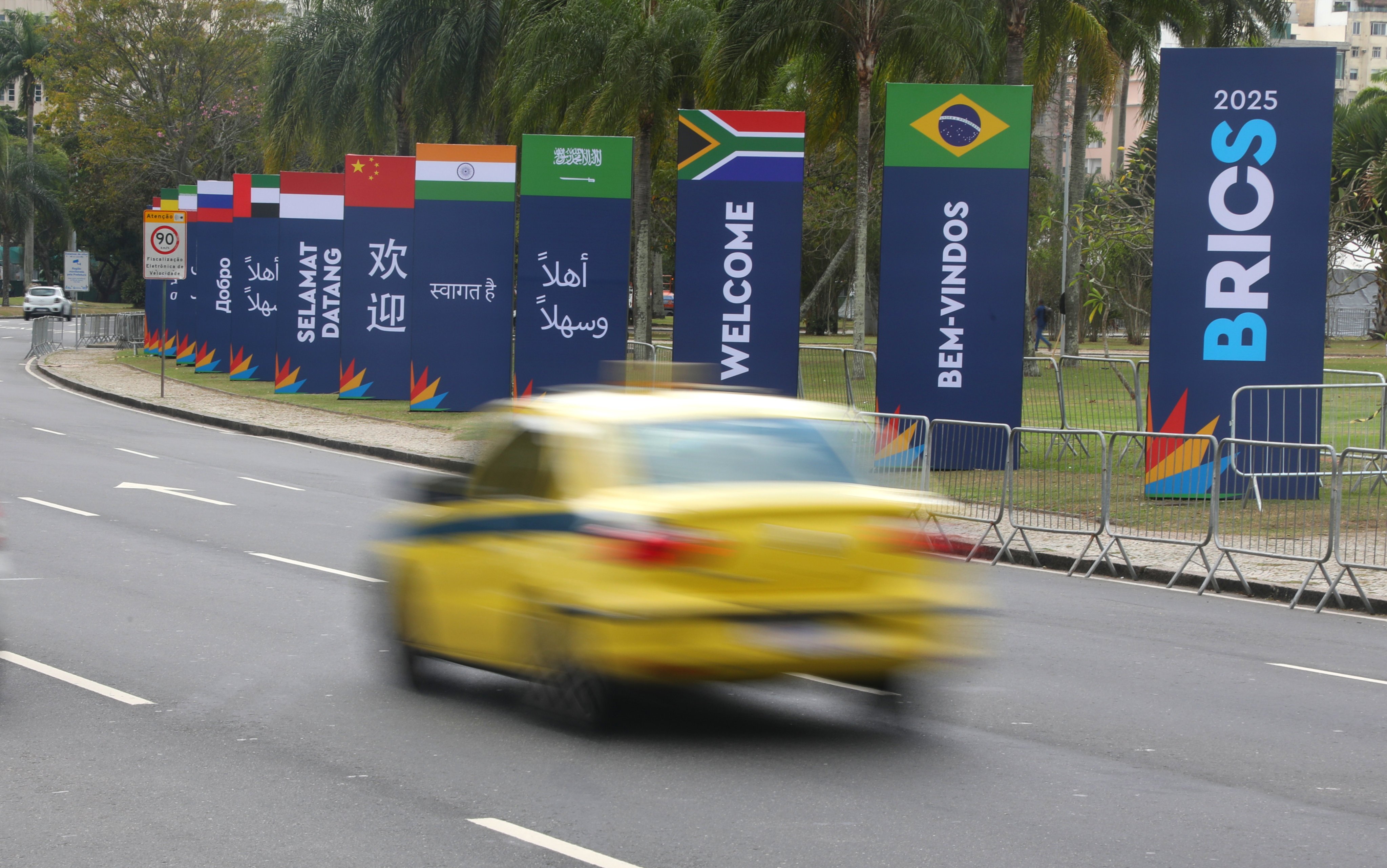 Official Brics signage lines the avenue outside Rio’s Museum of Modern Art, the designated venue for the leaders’ summit scheduled for July 6-7.