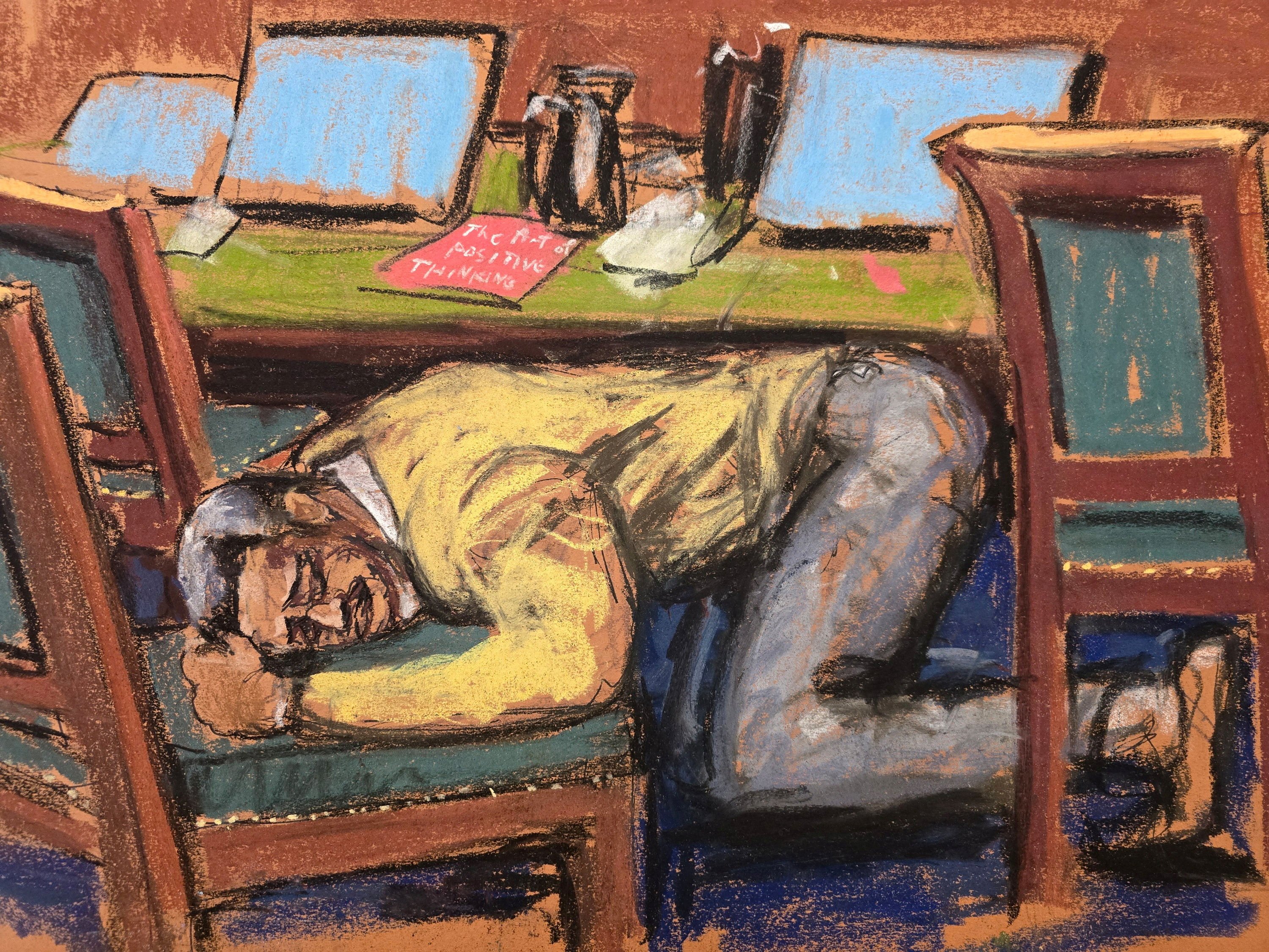 Sean “Diddy” Combs reacts after verdicts are read during his sex-trafficking trial in New York on Wednesday. Courtroom sketch: Jane Rosenberg via Reuters