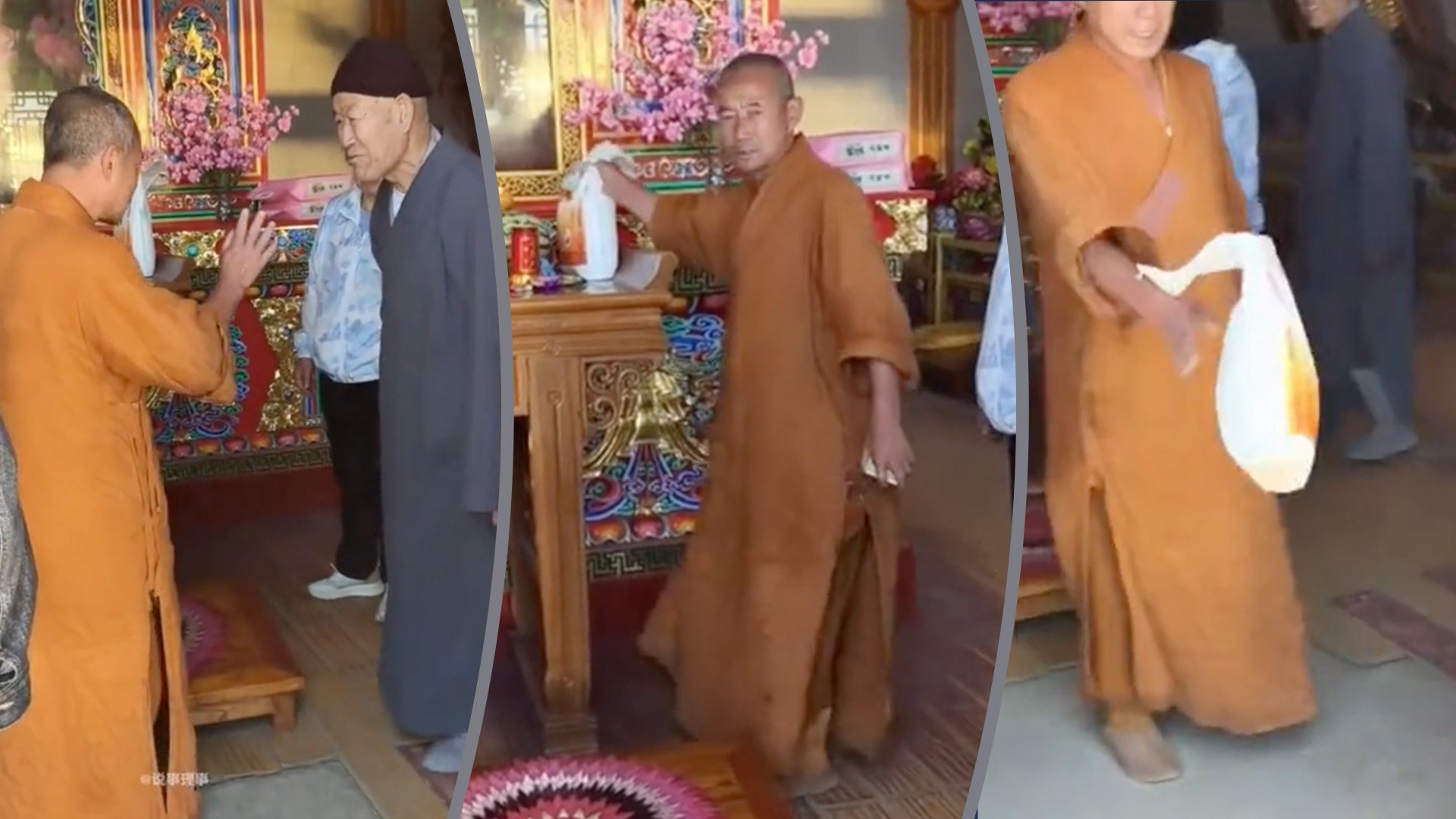 A monk at a sacred temple in China has sparked public outrage after he berated an elderly couple for giving a donation of rice that he considered “too small”. Photo: SCMP composite/Douyin