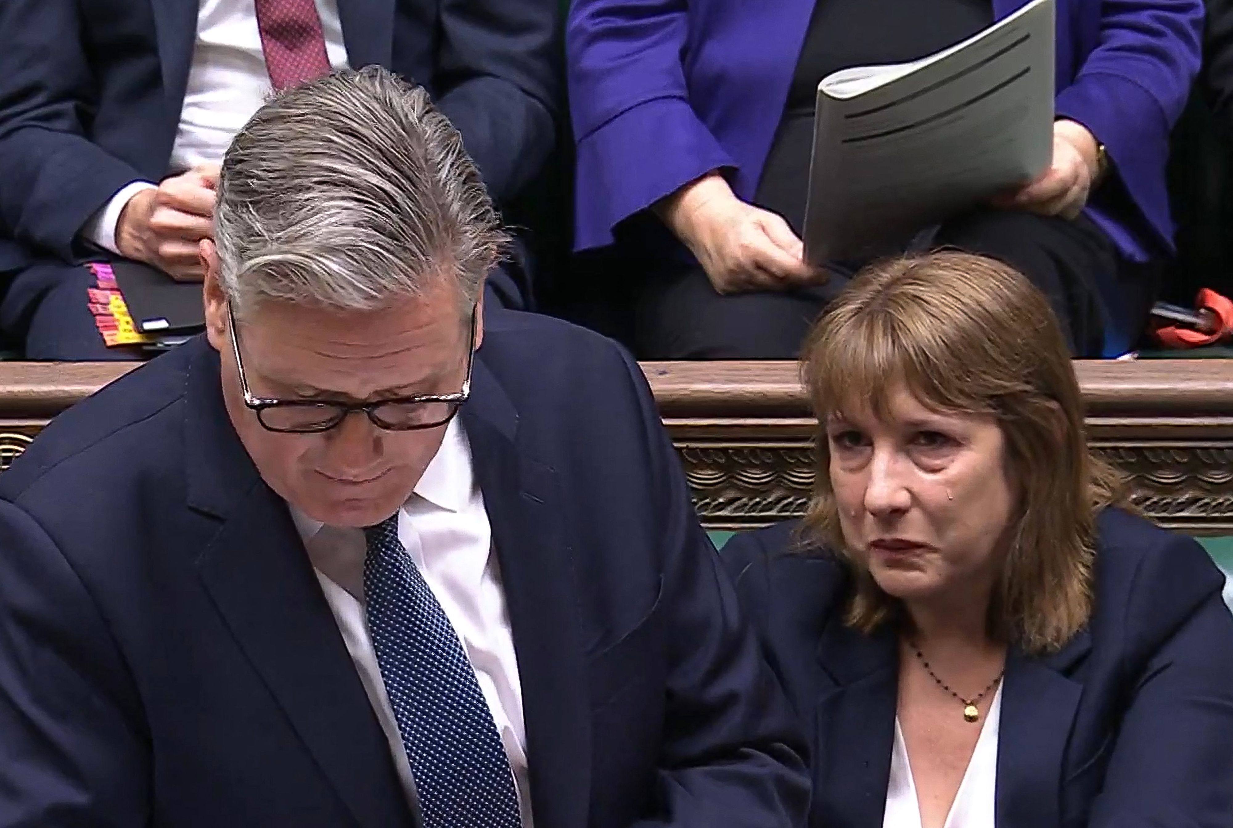 Britain’s Chancellor of the Exchequer Rachel Reeves appears tearful in the House of Commons. Photo by PRU via AFP