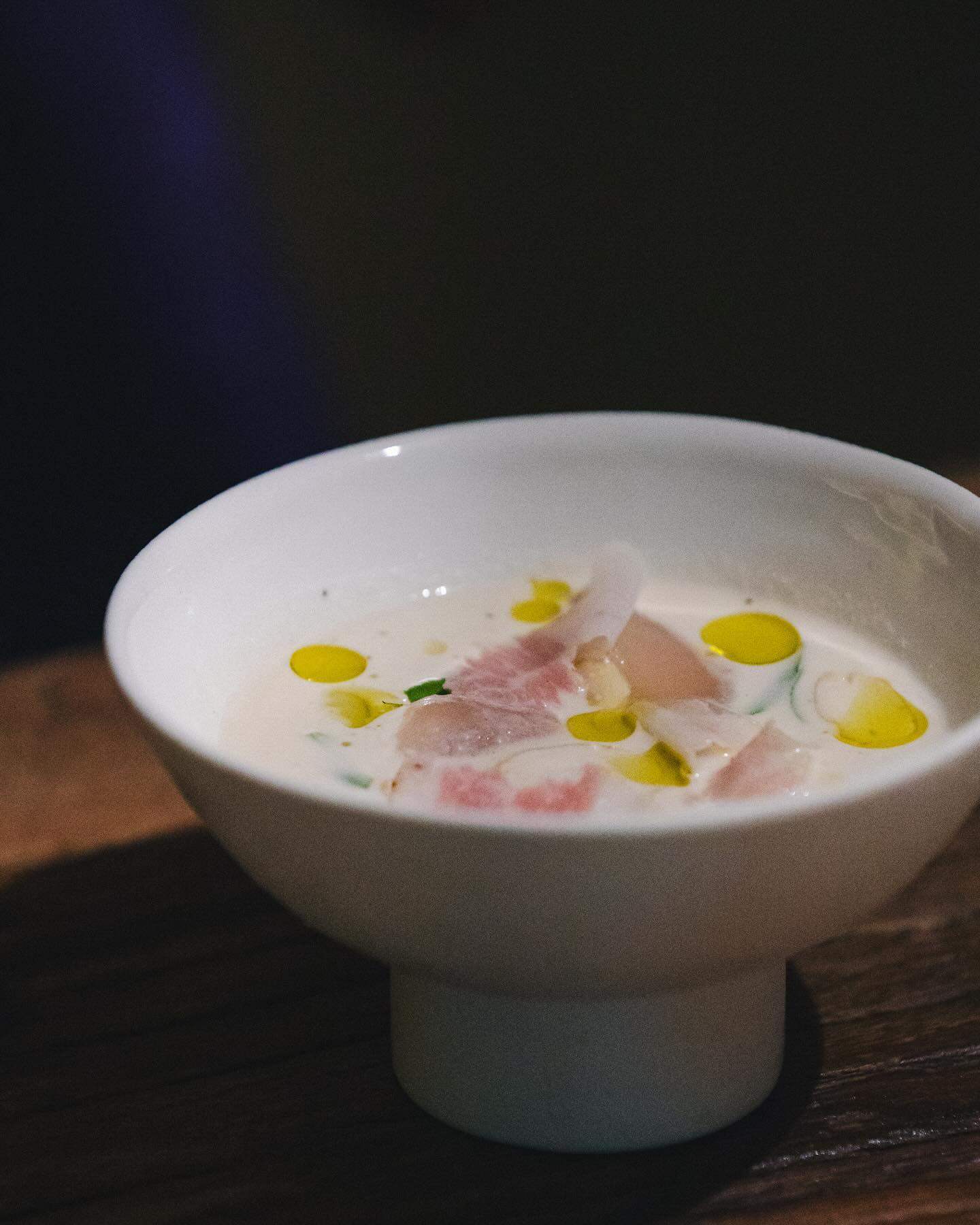 A cold almond soup with noodles and clams at Onyva, a French restaurant in Seoul. Photo: Instagram/onyva