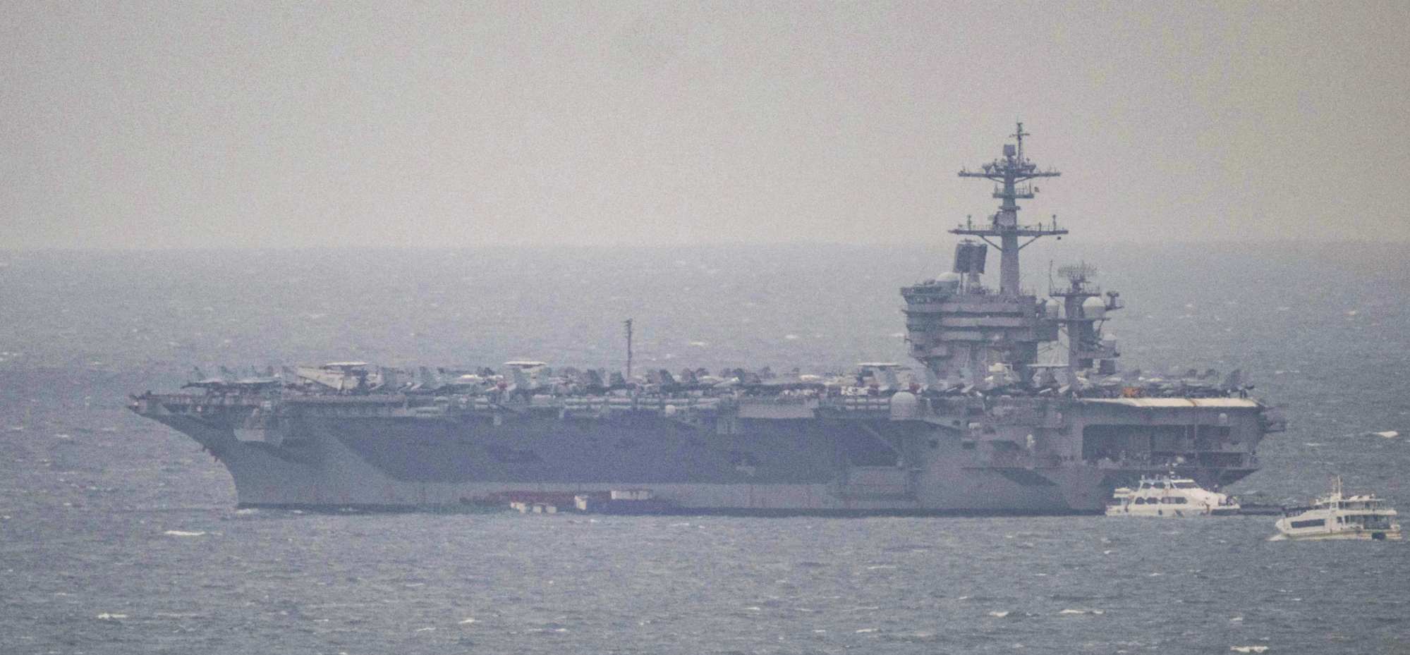 The USS George Washington is seen berthing at Manila Bay on Thursday. Photo: AFP The USS George Washington is seen berthing at Manila Bay on Thursday. Photo: AFP