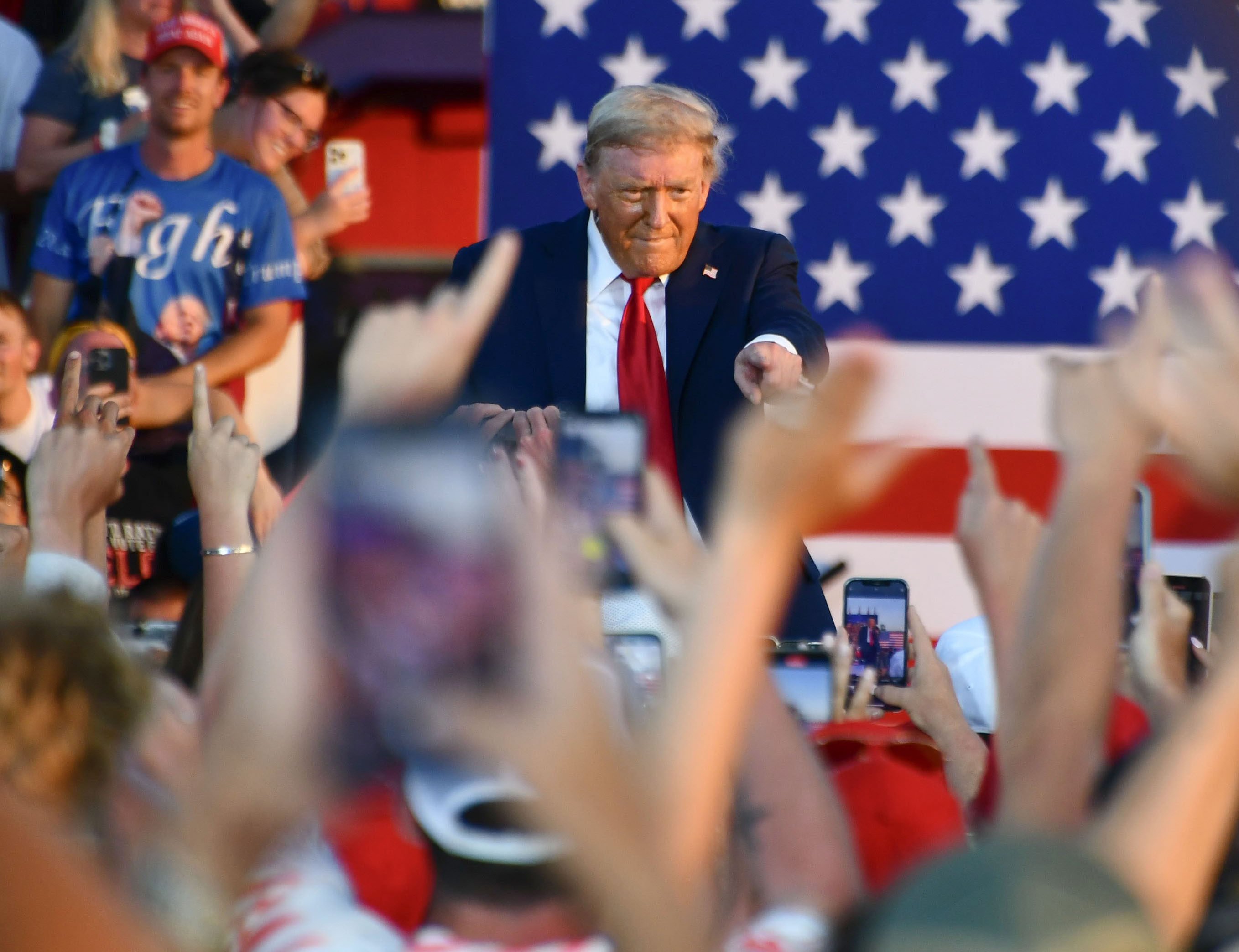US President Donald Trump speaks during a rally in Iowa on Thursday. Photo: Kyodo