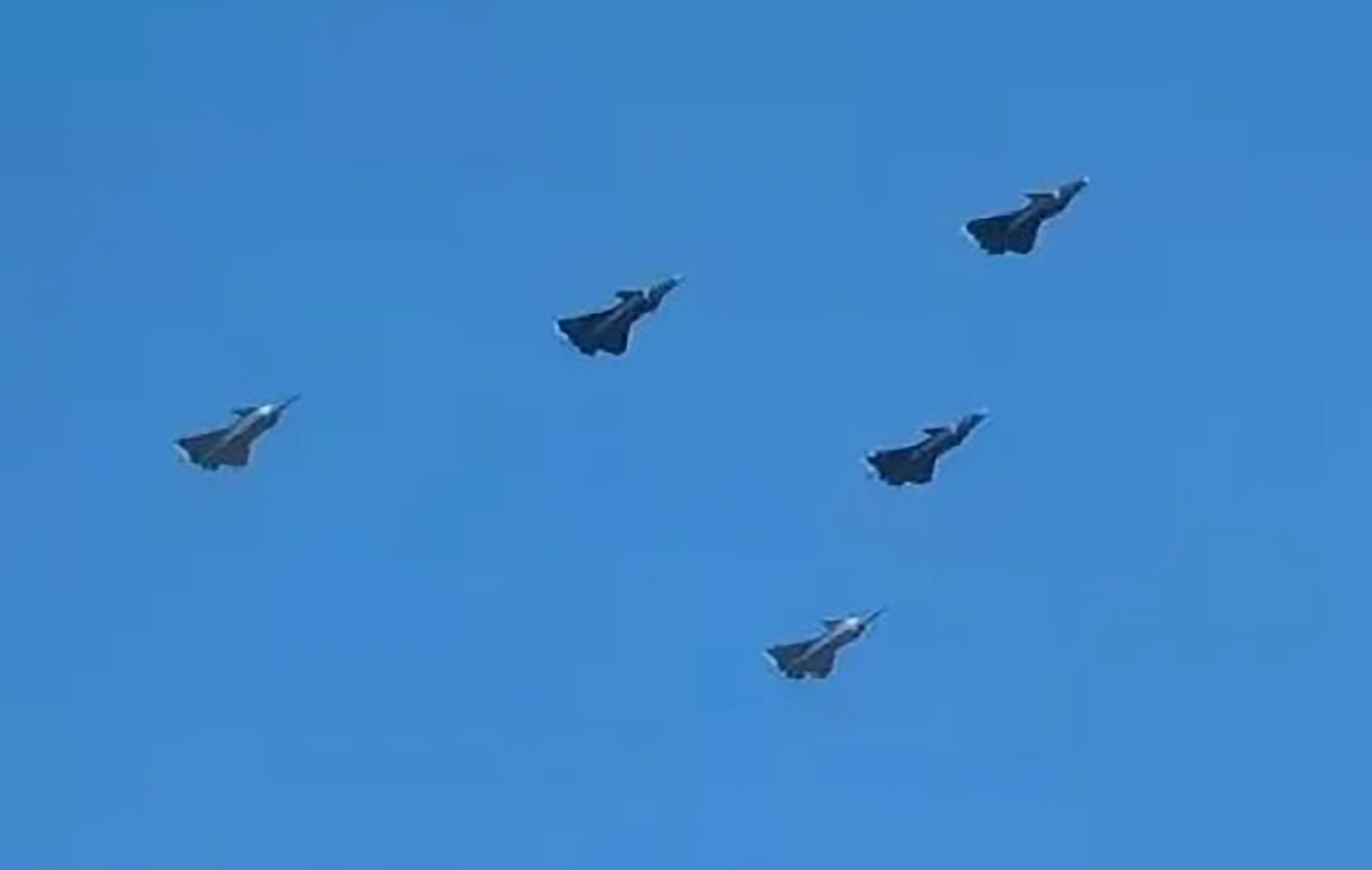 In recent weeks, advanced aircraft have been spotted flying in formation across China, including several identified as J-20A jets, seen here in a photo that surfaced on Friday. Photo: Weibo