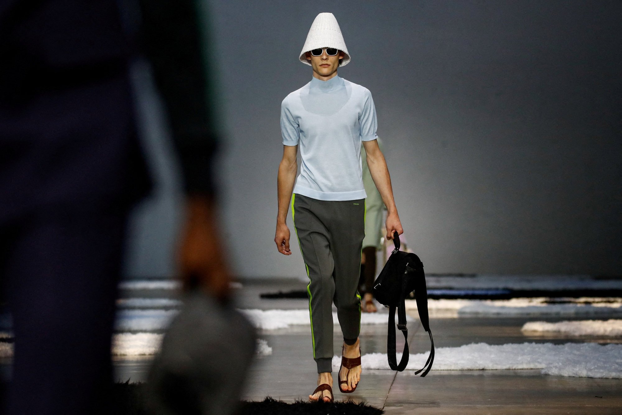 Models wear creations from Prada’s spring-summer 2026 menswear collection at Milan Fashion Week, including Kolhapuri chappal-inspired footwear. Photo: Reuters Models wear creations from Prada’s spring-summer 2026 menswear collection at Milan Fashion Week, including Kolhapuri chappal-inspired footwear. Photo: Reuters