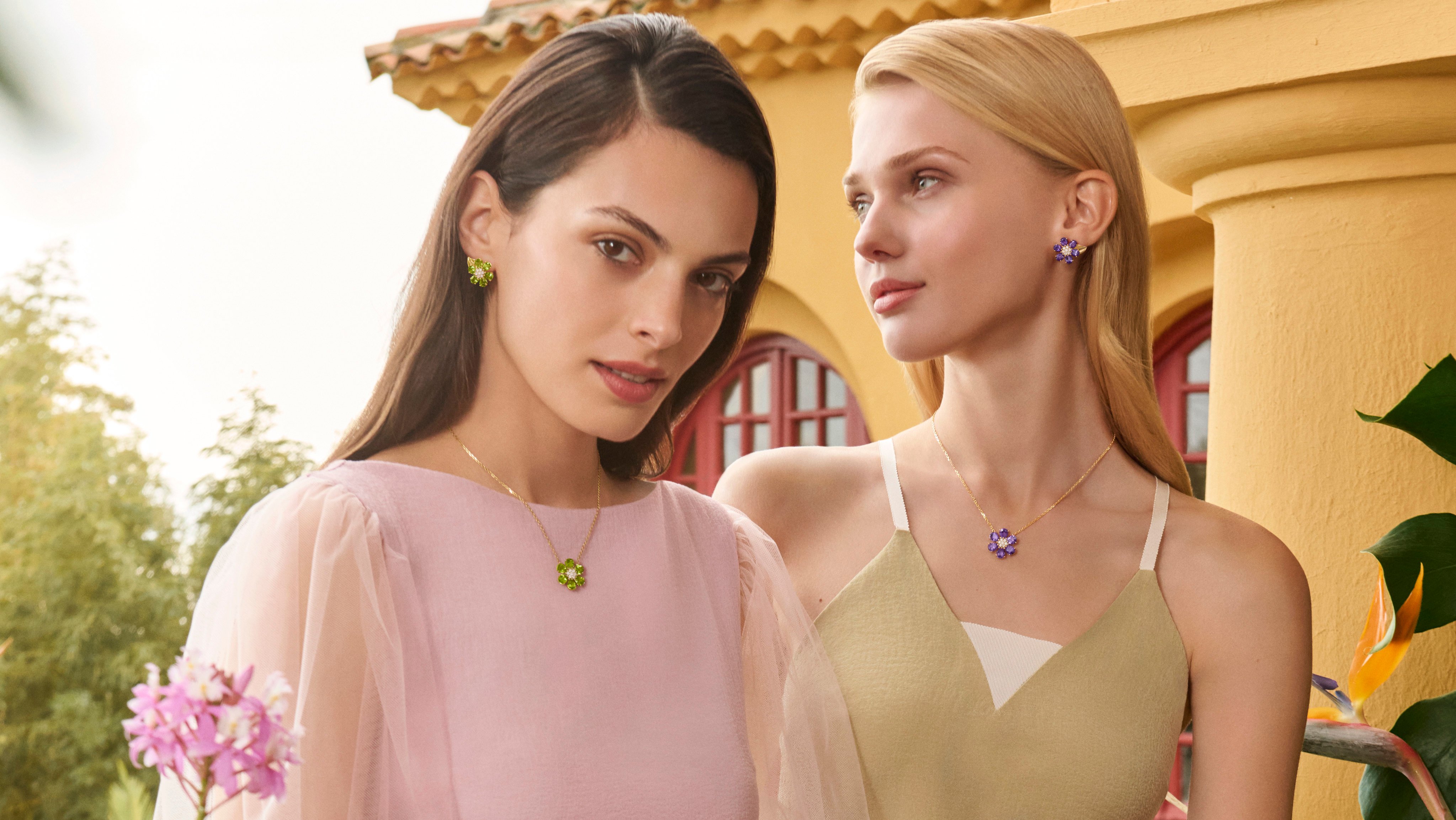 Van Cleef & Arpels’ Fleurs d’Hawaï collection features necklaces, rings and earrings embellished with stones such as peridots and amethysts. Photo: Van Cleef & Arpels