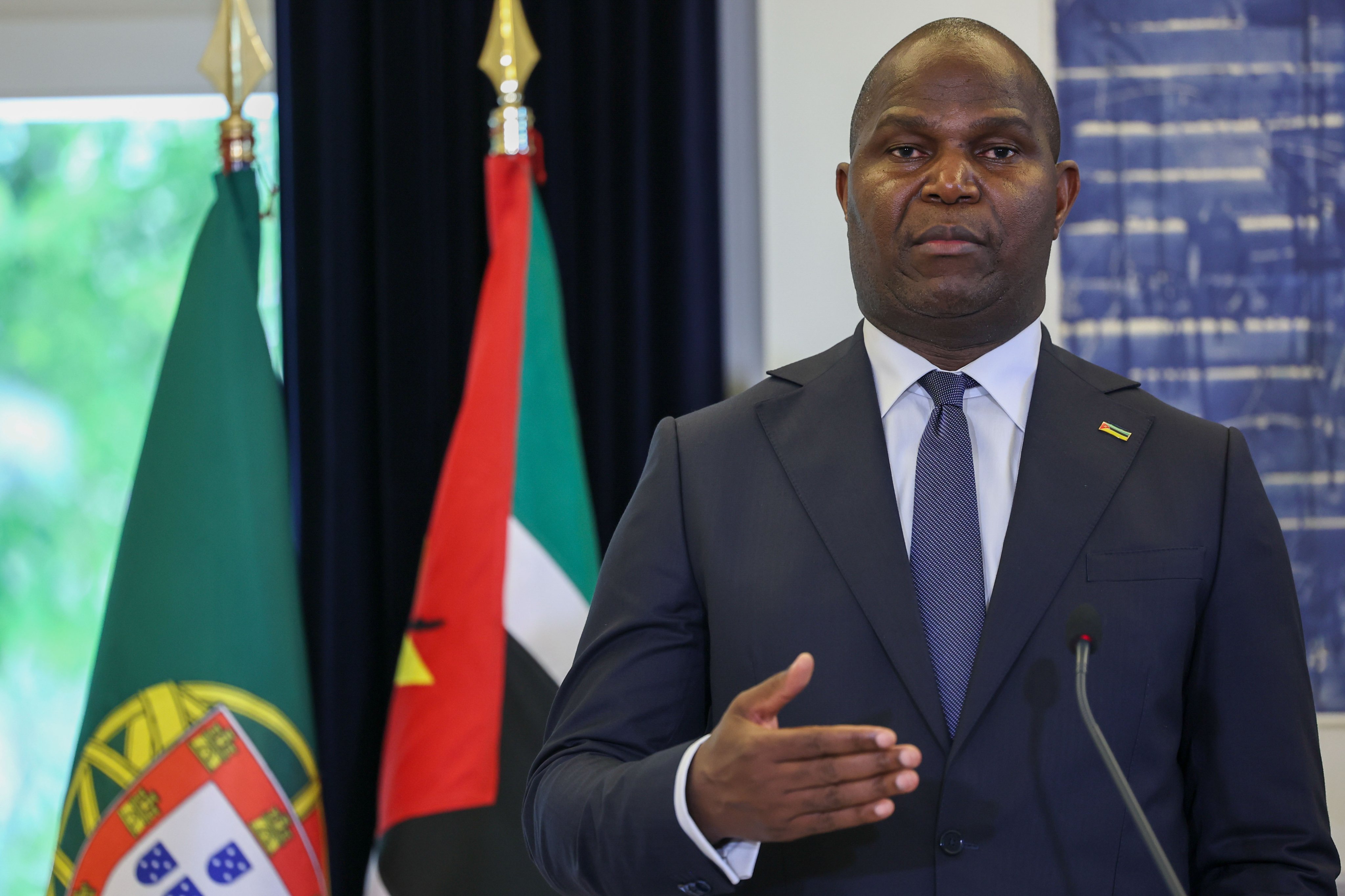 Mozambique’s President Daniel Chapo at a press conference at the Sao Bento Palace, in Lisbon, Portugal on Thursday Photo: EPA