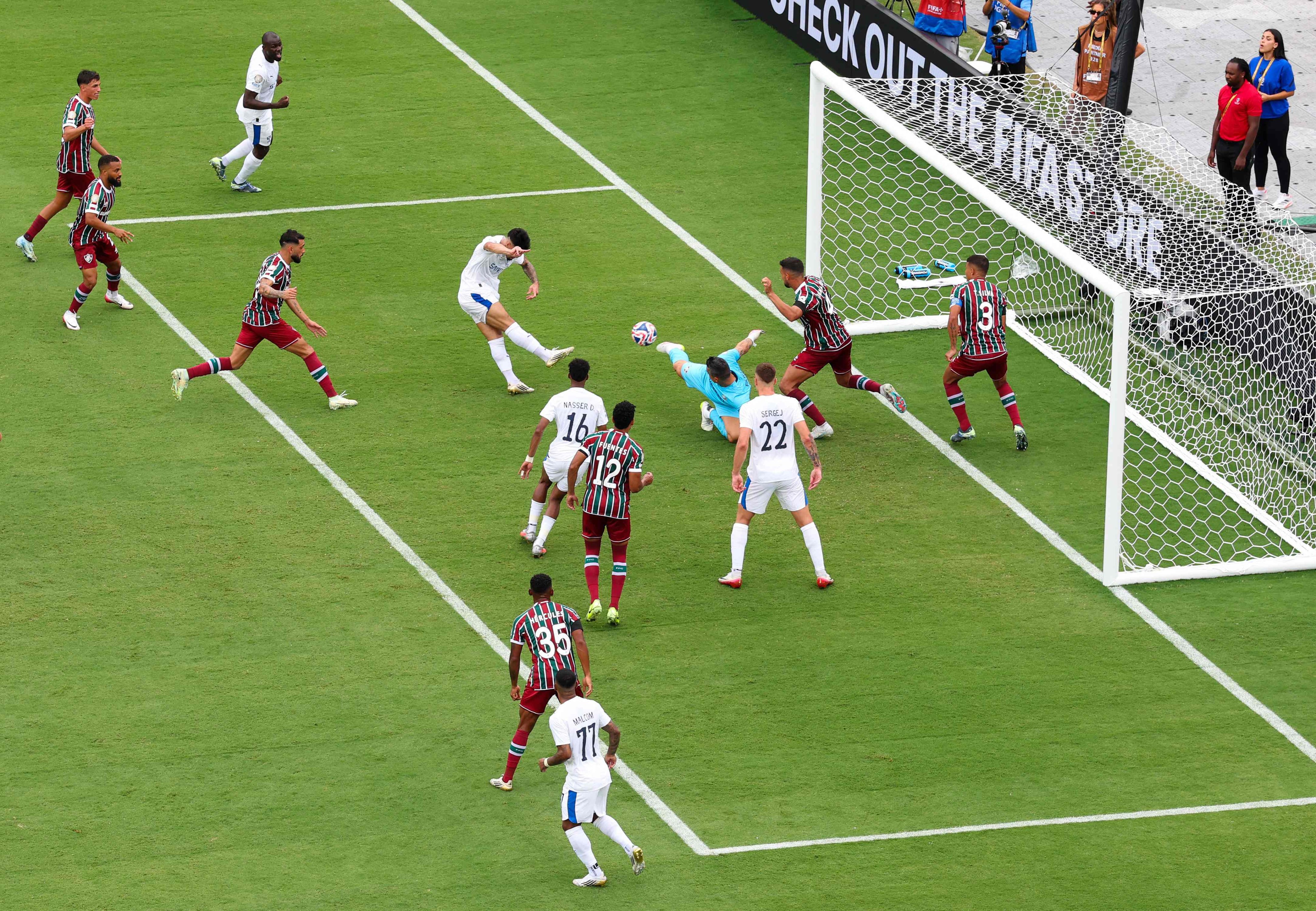 Marcos Leonardo (centre) scores Al-Hilal’s goal in their 2-1 loss to Fluminense in the Fifa Club World Cup quarter-final on Friday. Photo: AFP