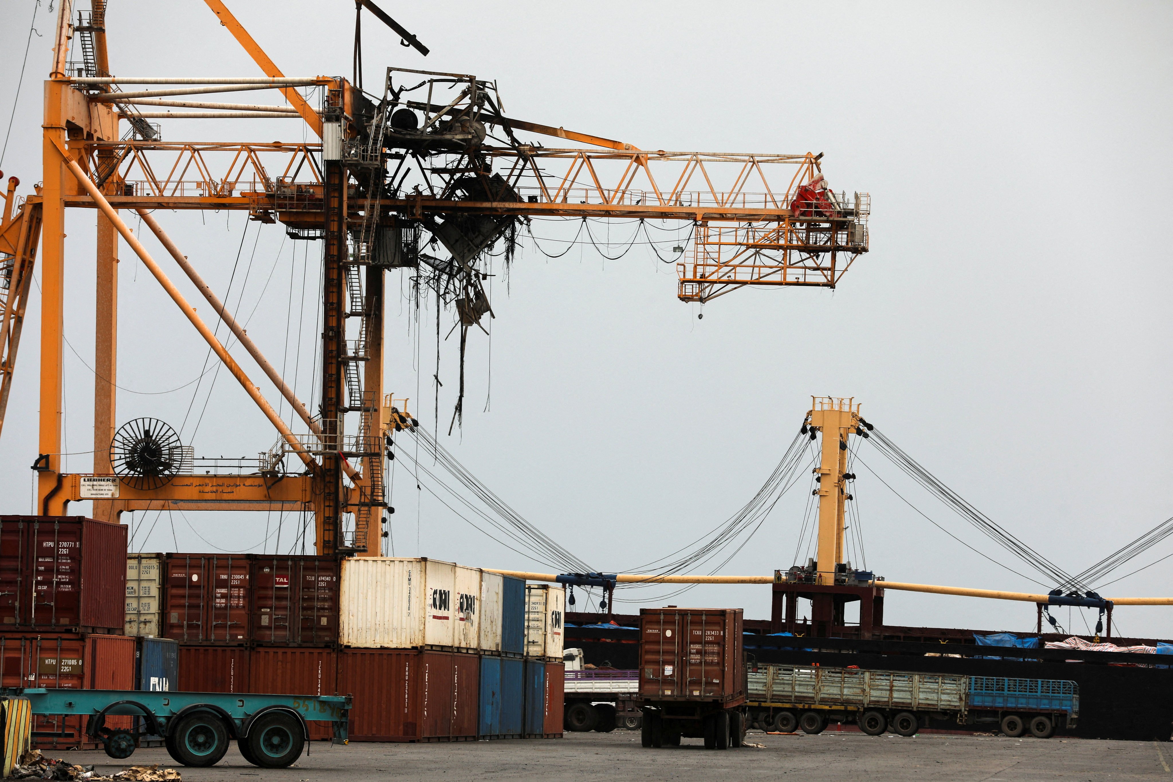A bridge crane damaged by Israeli air strikes in the Red Sea port of Hodeidah, Yemen in July, 2024. File photo: Reuters
