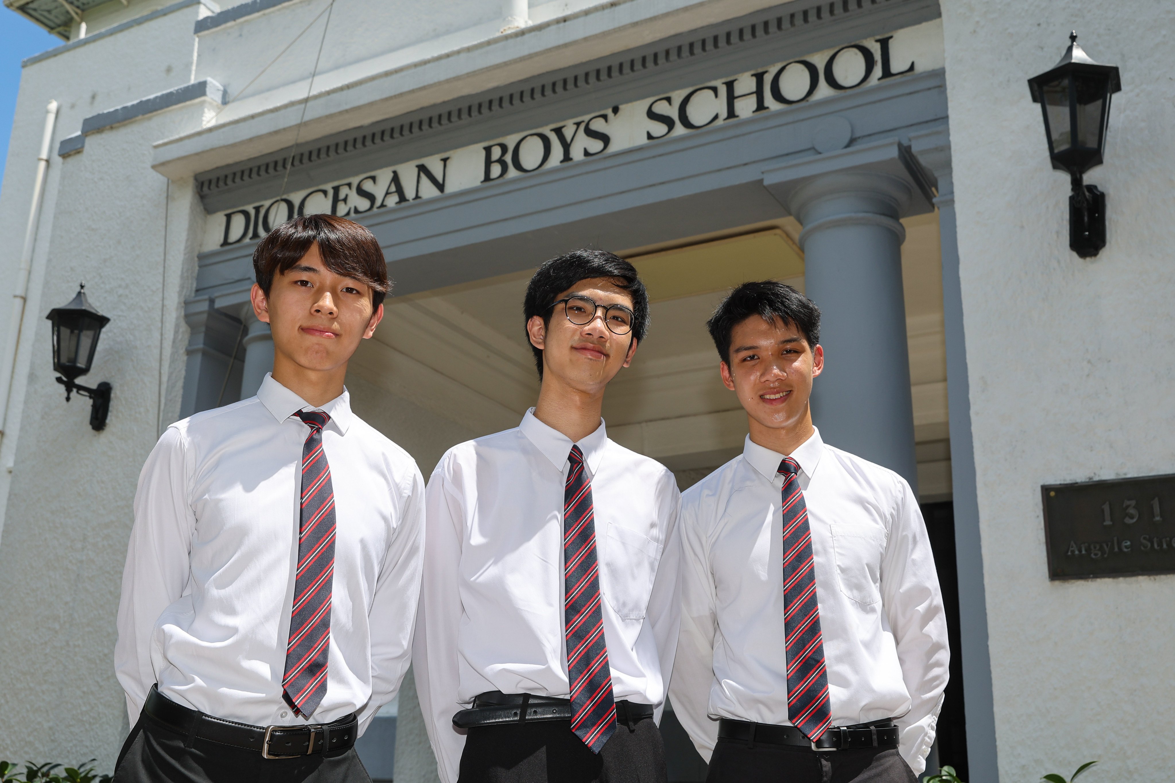 (From left) Chiang Shing-hin, Nicholas Ko and Eric Tsang were the top IB scorers at Diocesan Boys’ School. Photo: Edmond So