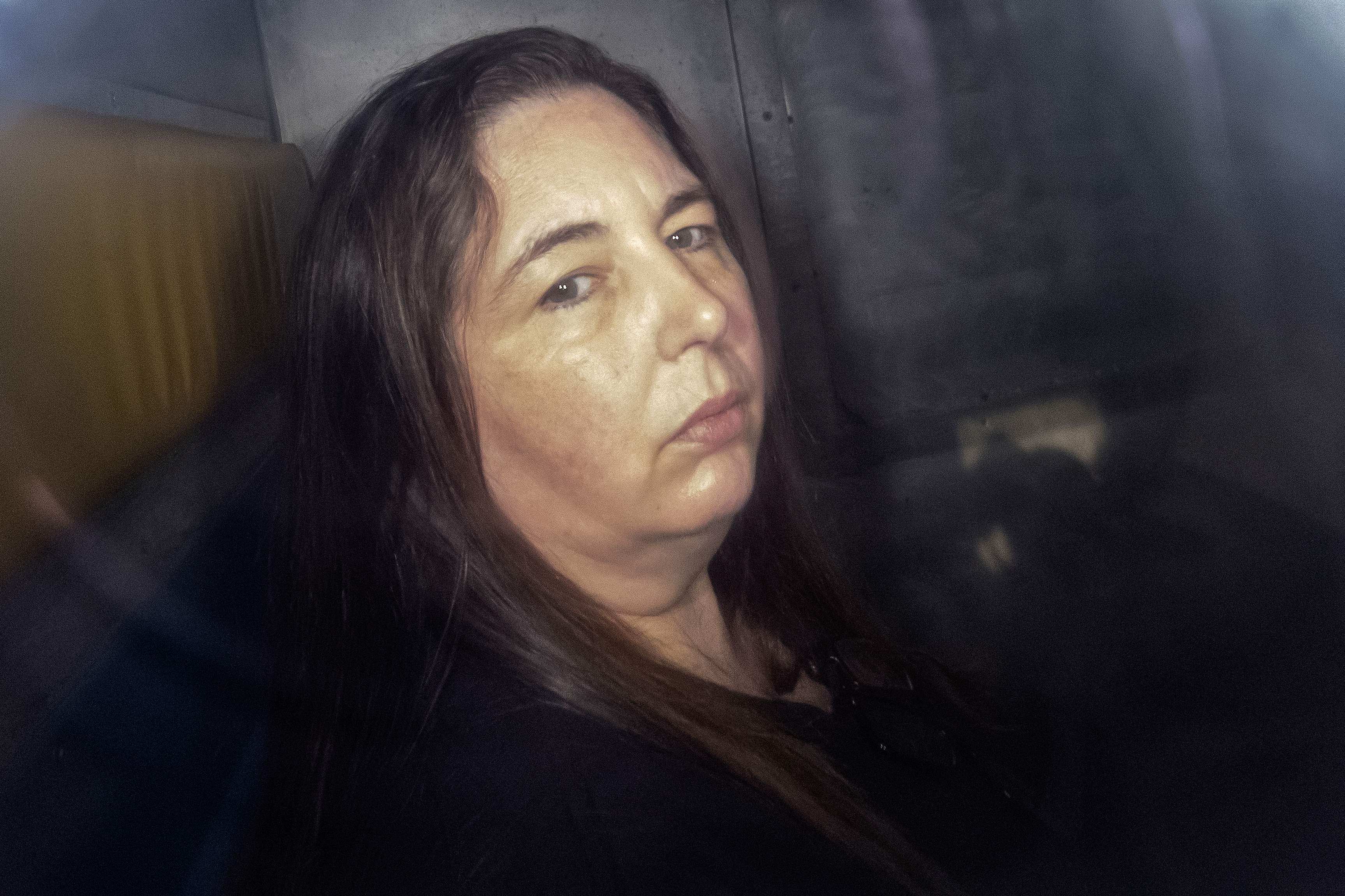 Erin Patterson arrives at court in the back of a prison transport vehicle. Photo: AFP