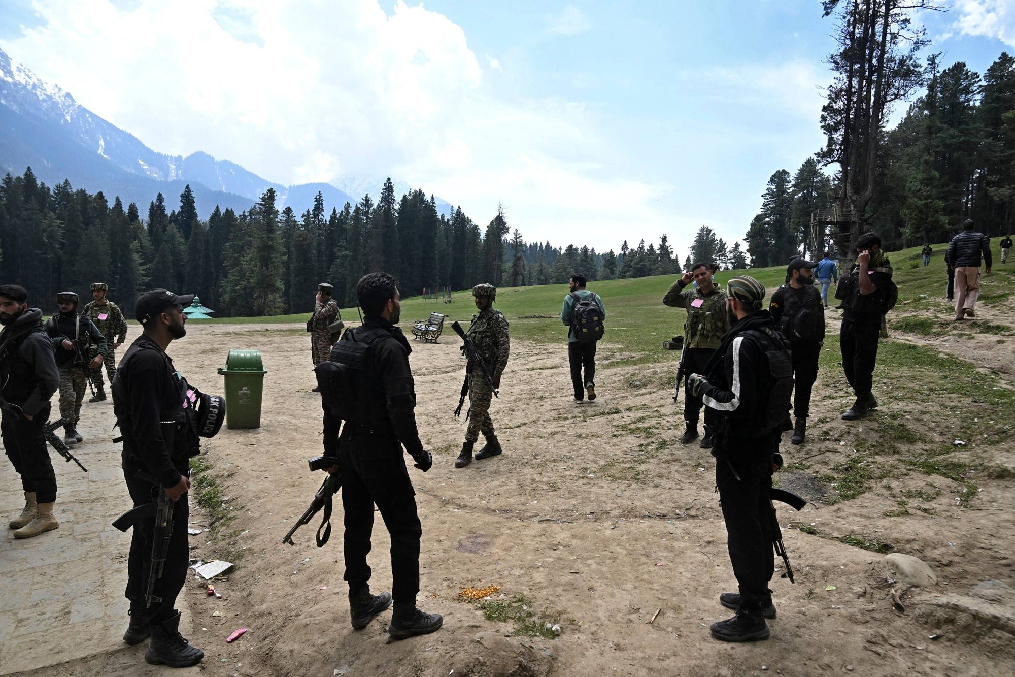 Security personnel inspect a site in the aftermath of an attack in Pahalgam in Jammu and Kashmir in April. Photo: AFP Security personnel inspect a site in the aftermath of an attack in Pahalgam in Jammu and Kashmir in April. Photo: AFP