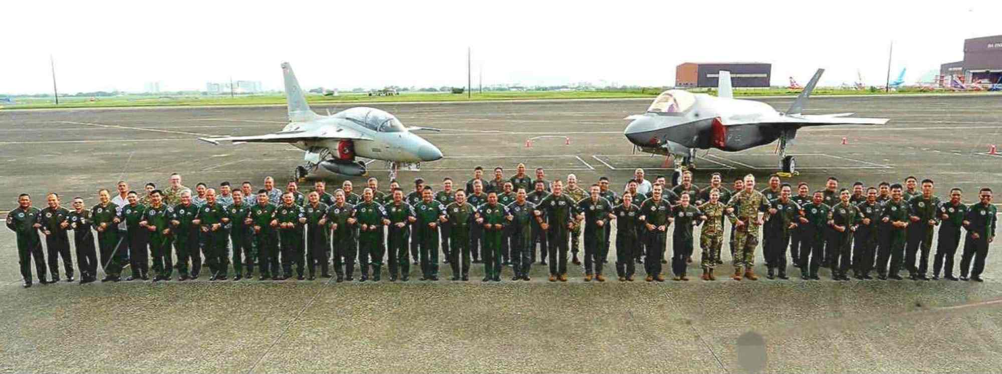 American and Filipino Air Force officers pose with F-35 and FA-50 aircraft during the launch of Cope Thunder on Monday at Clark Air Base. Photo: Philippine Air Force American and Filipino Air Force officers pose with F-35 and FA-50 aircraft during the launch of Cope Thunder on Monday at Clark Air Base. Photo: Philippine Air Force