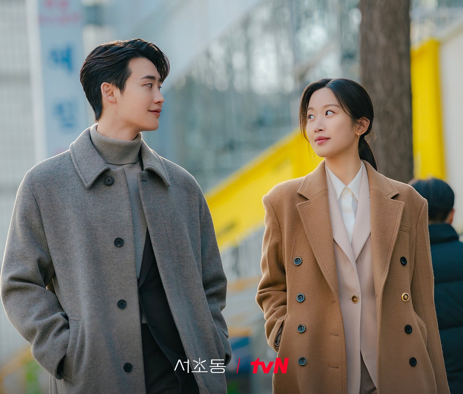 Lee Jong-suk and Moon Ga-young in a still from the new Disney+ K-drama Law and the City.