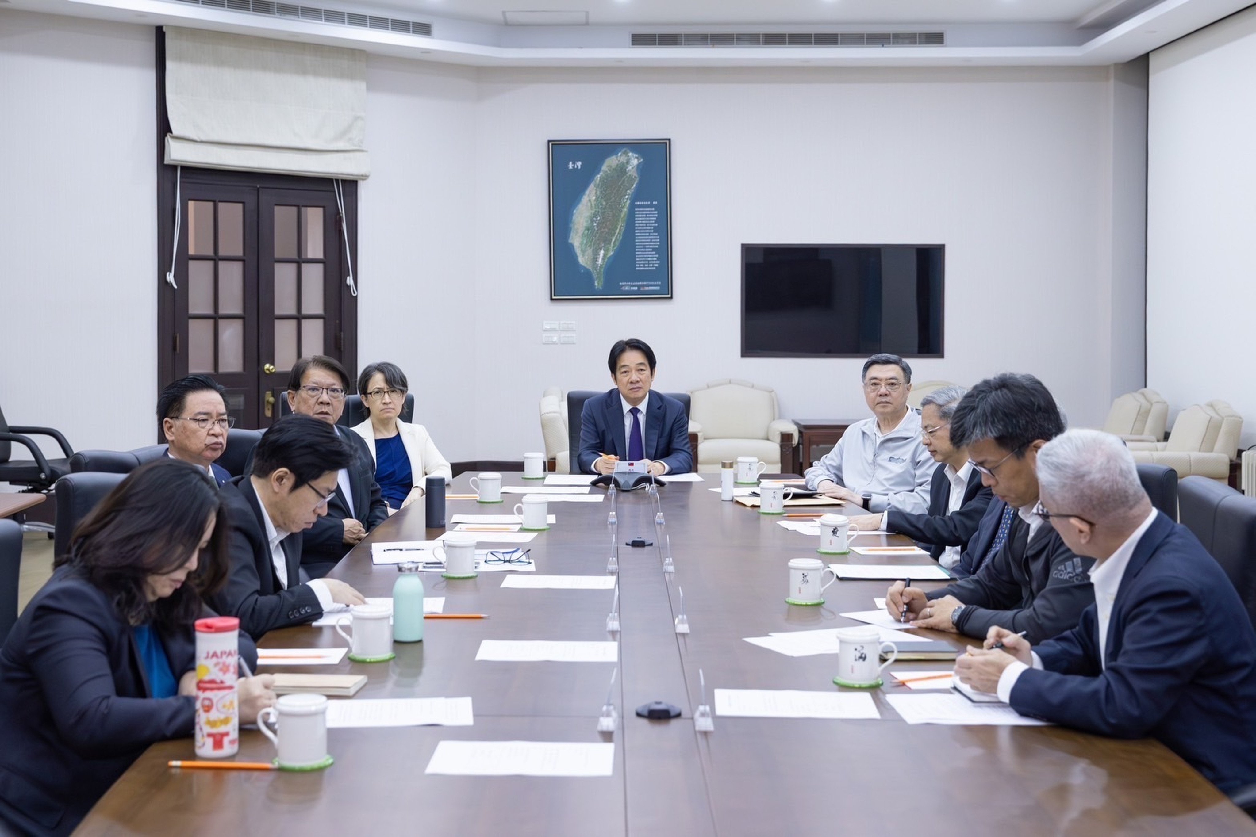 Taiwanese President William Lai Ching-te holds a late-night video conference with the island’s trade negotiation team in the United States on Monday. Washington has unveiled a first batch of 14 trade partners, most facing tariffs between 25 and 40 per cent, with Taiwan was notably absent from the list. Photo: Presidential Office