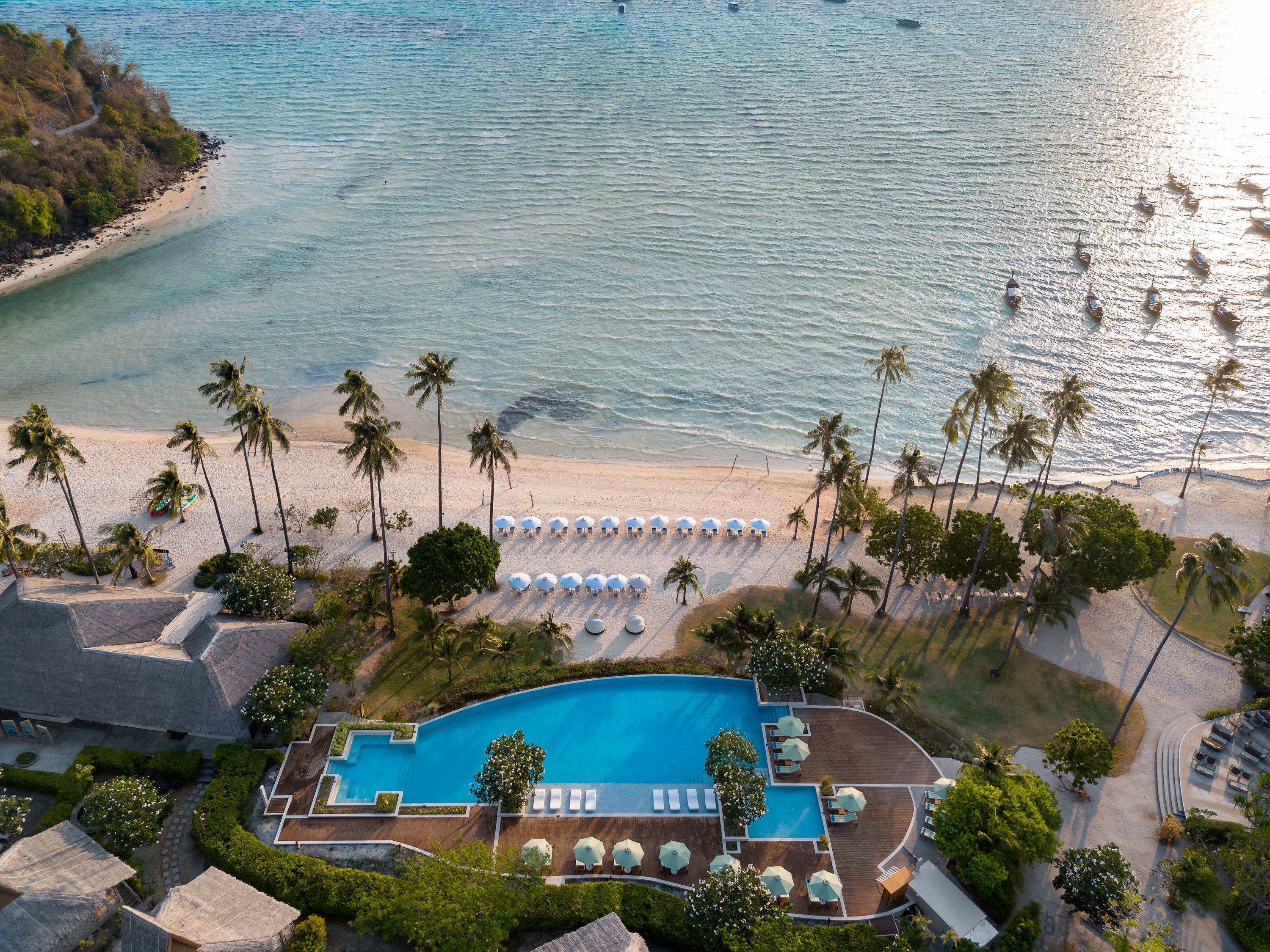 An aerial view of the pool and ocean at Saii Phi Phi Island Village. Photo: Photo Studio Samui