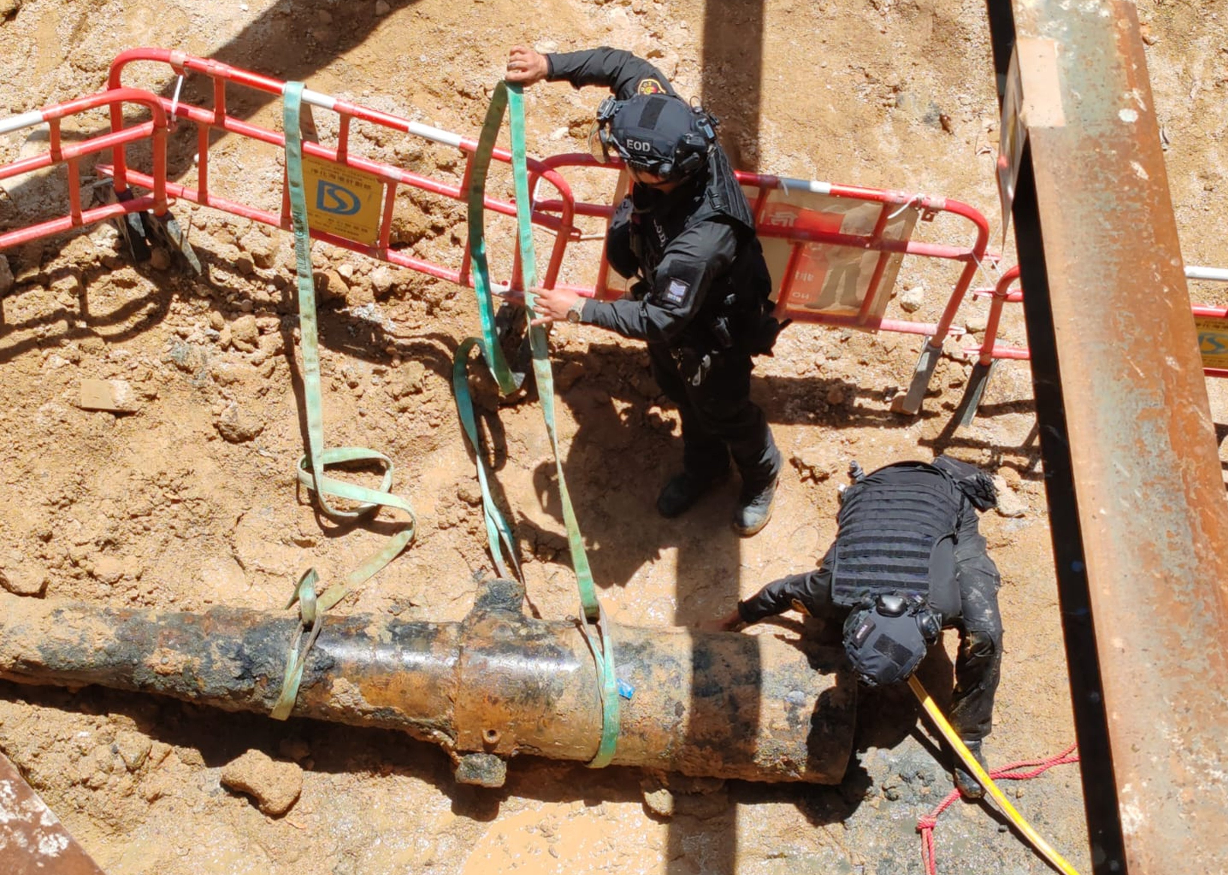 A cannon barrel has been found at a construction site on Mody Road. Photo: Handout
