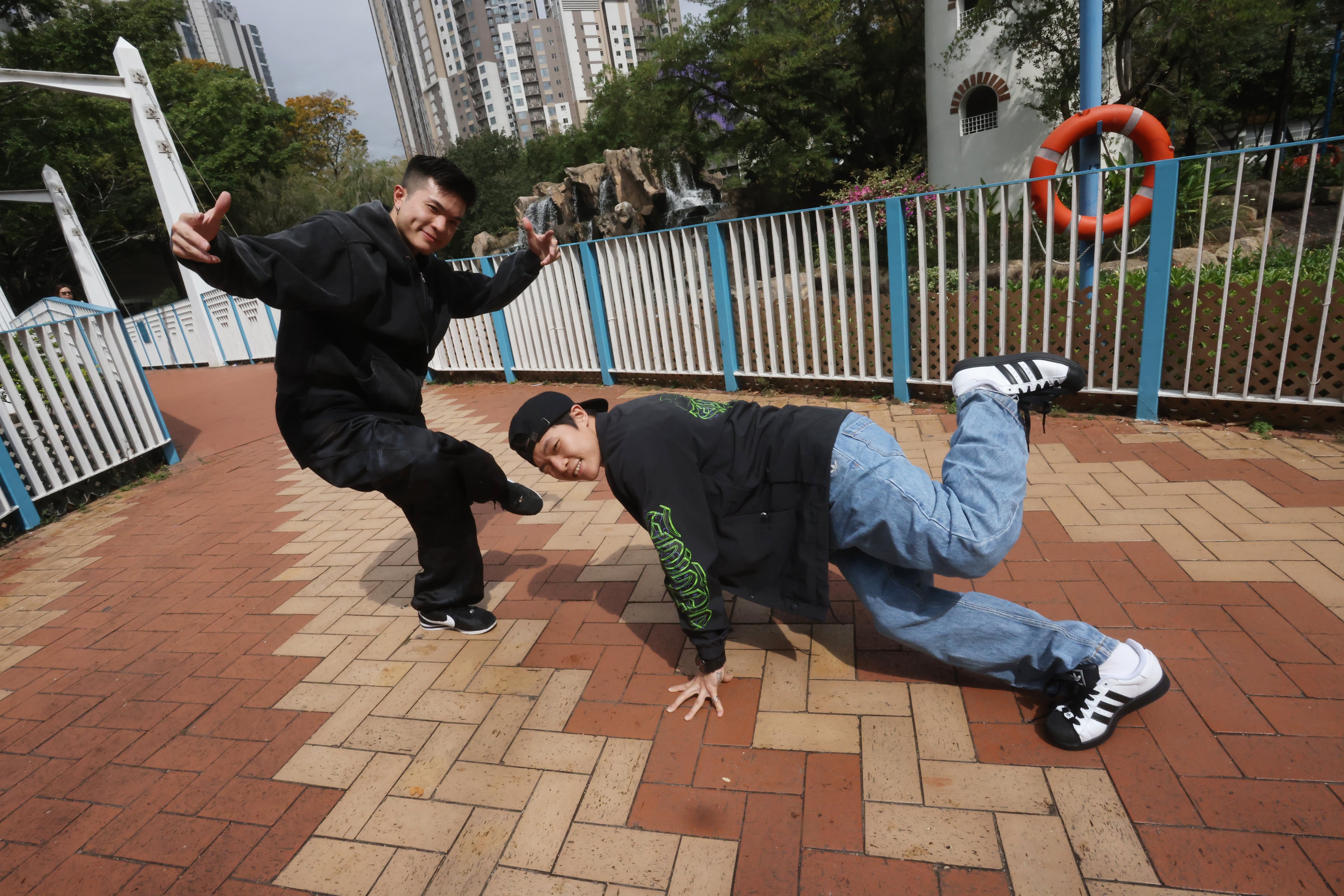 From left: Breakdancers Lai Tsz-kin and Sze Kwong-yik. Photo: Jonathan Wong