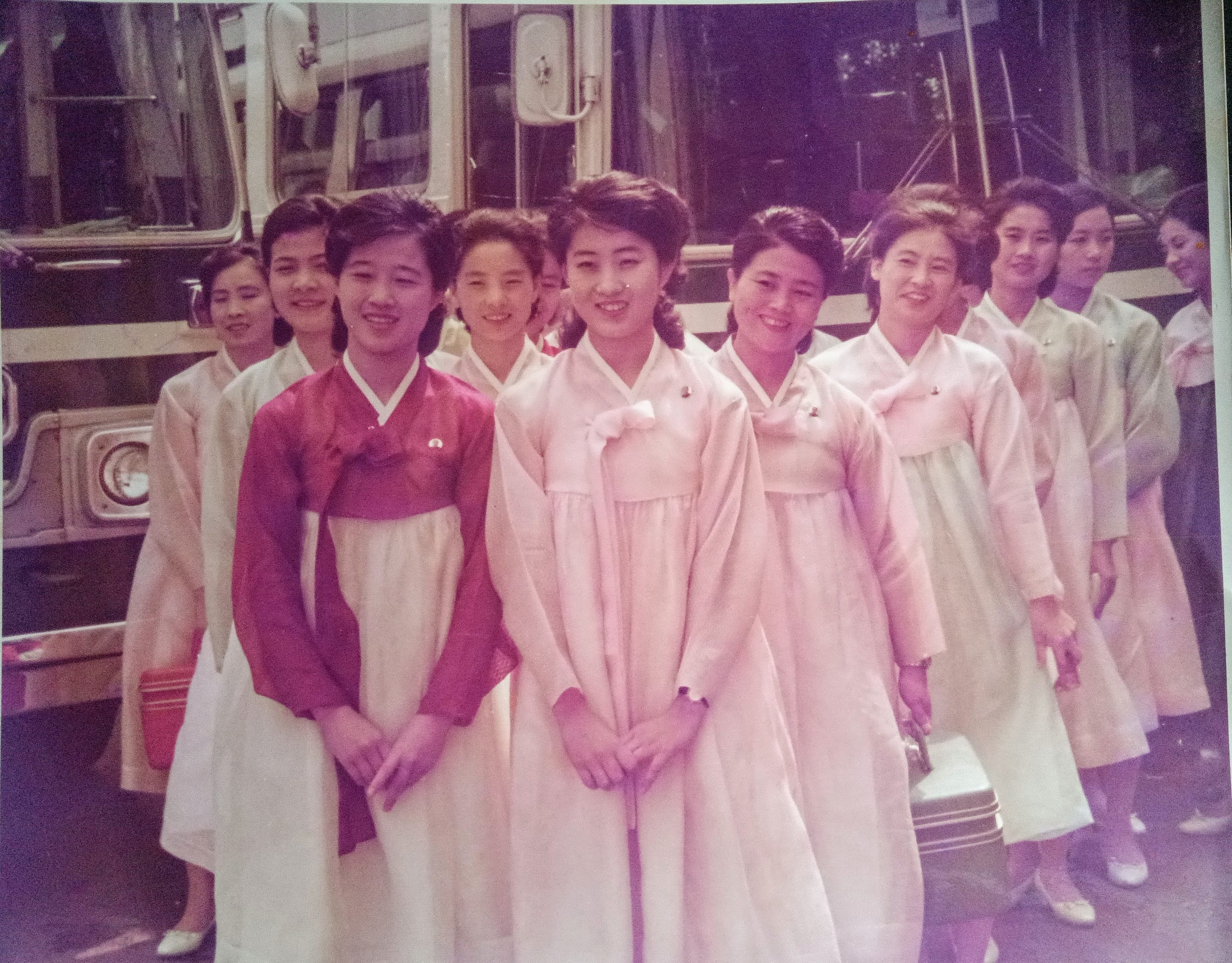 Ko Yong-hui (centre, in pink) with her friends in Japan. Photo: Yoji Gomi