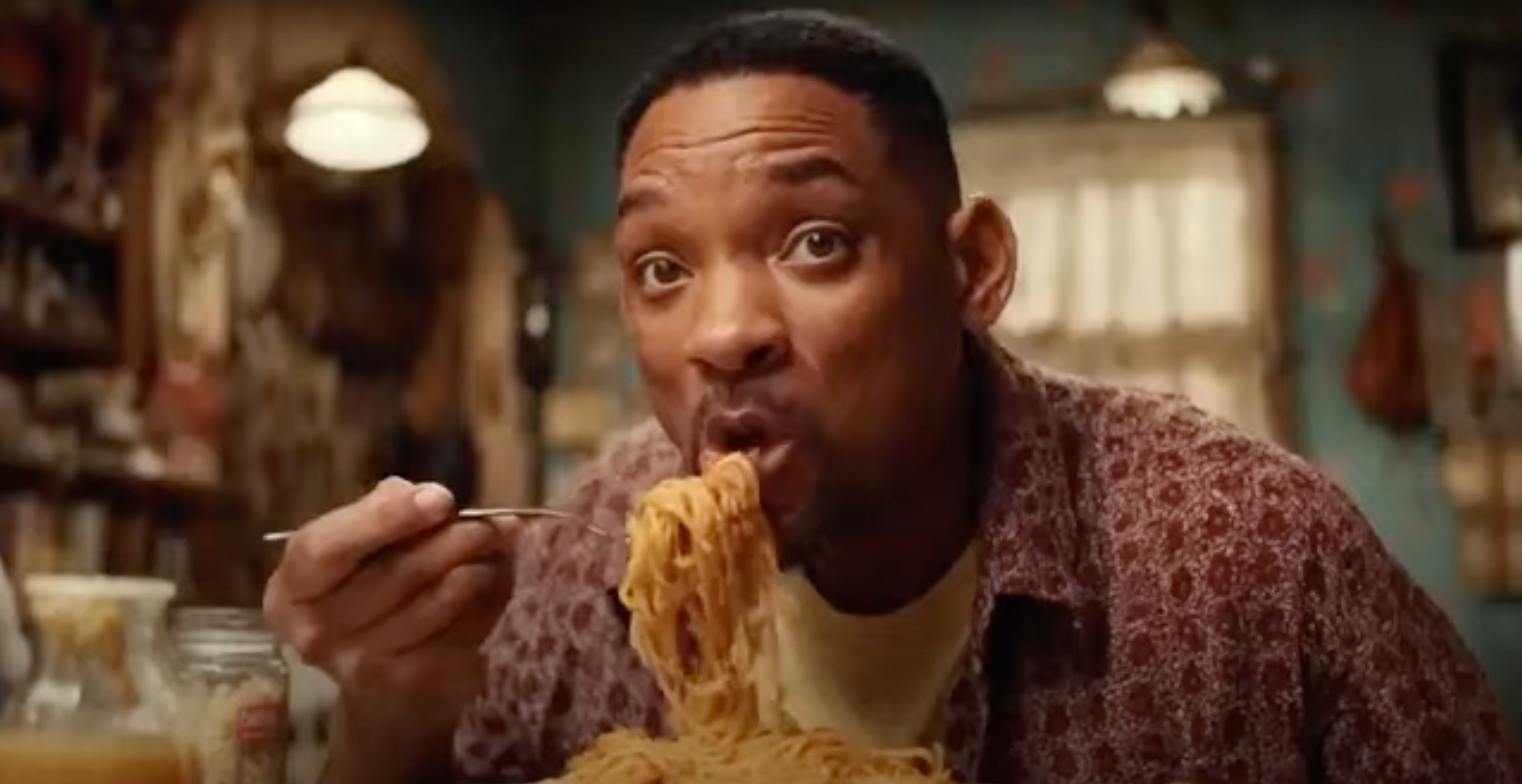 A still from an AI-generated video of Will Smith eating spaghetti on Google’s Veo 3 platform. The video shows no apparent flaws and is a huge jump on videos of the same sequence from two years ago.