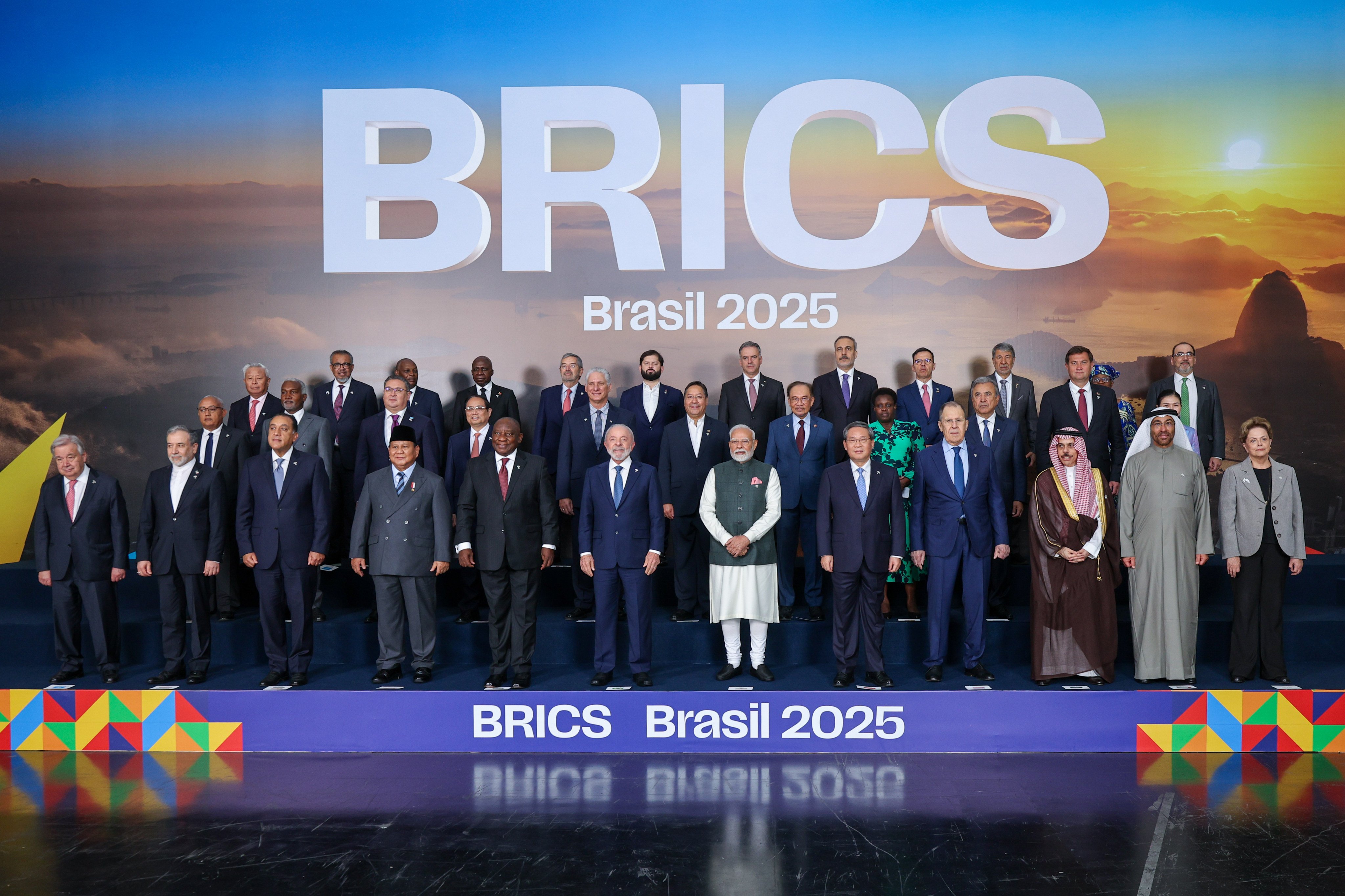 Representatives of Brics members, partner countries and guests pose for a group photo at the summit in Rio de Janeiro, Brazil, on Monday. Photo: Xinhua