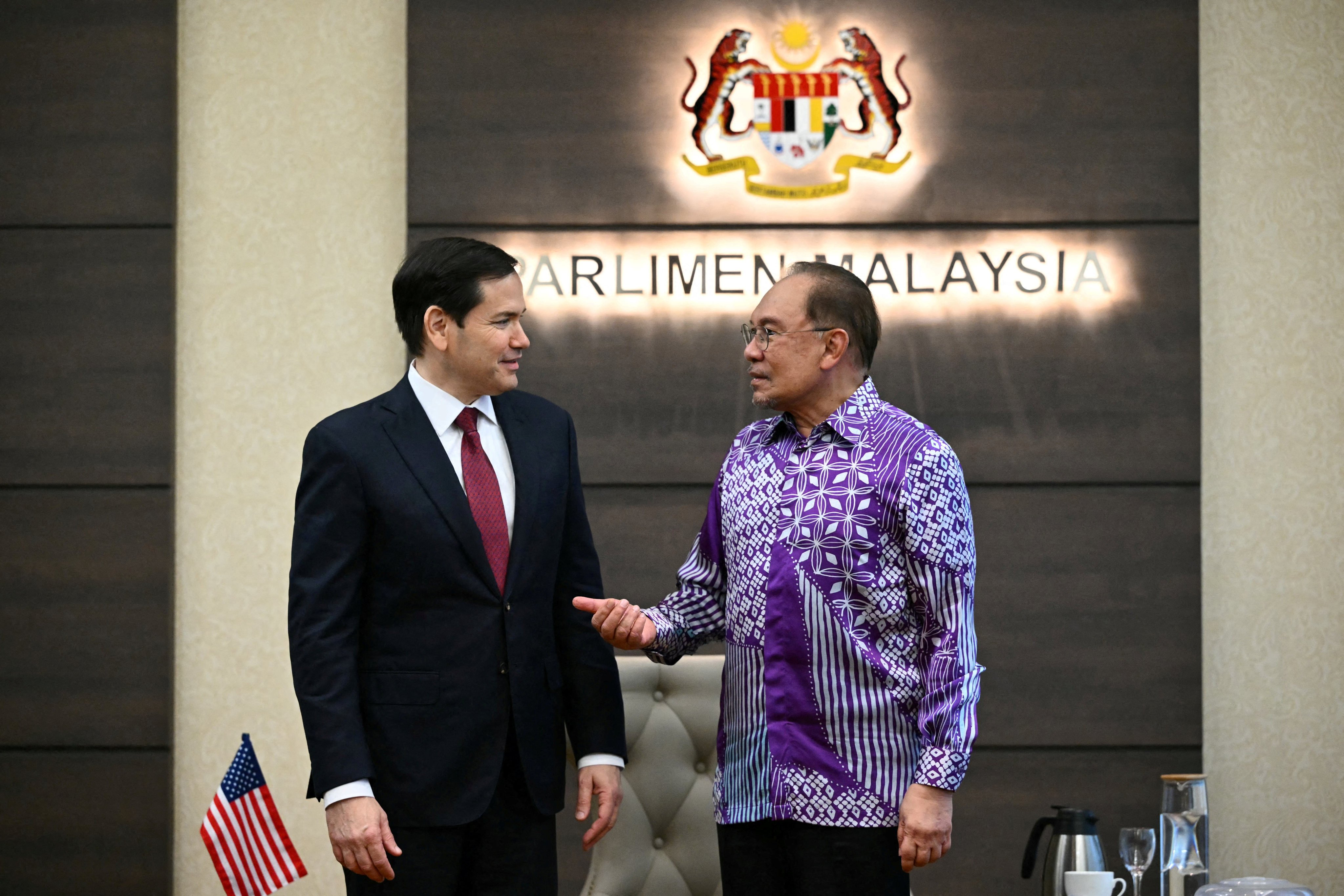 US Secretary of State Marco Rubio with Malaysia’s Prime Minister Anwar Ibrahim at the Prime Minister’s Office in Kuala Lumpur on Thursday. Photo: Pool via Reuters