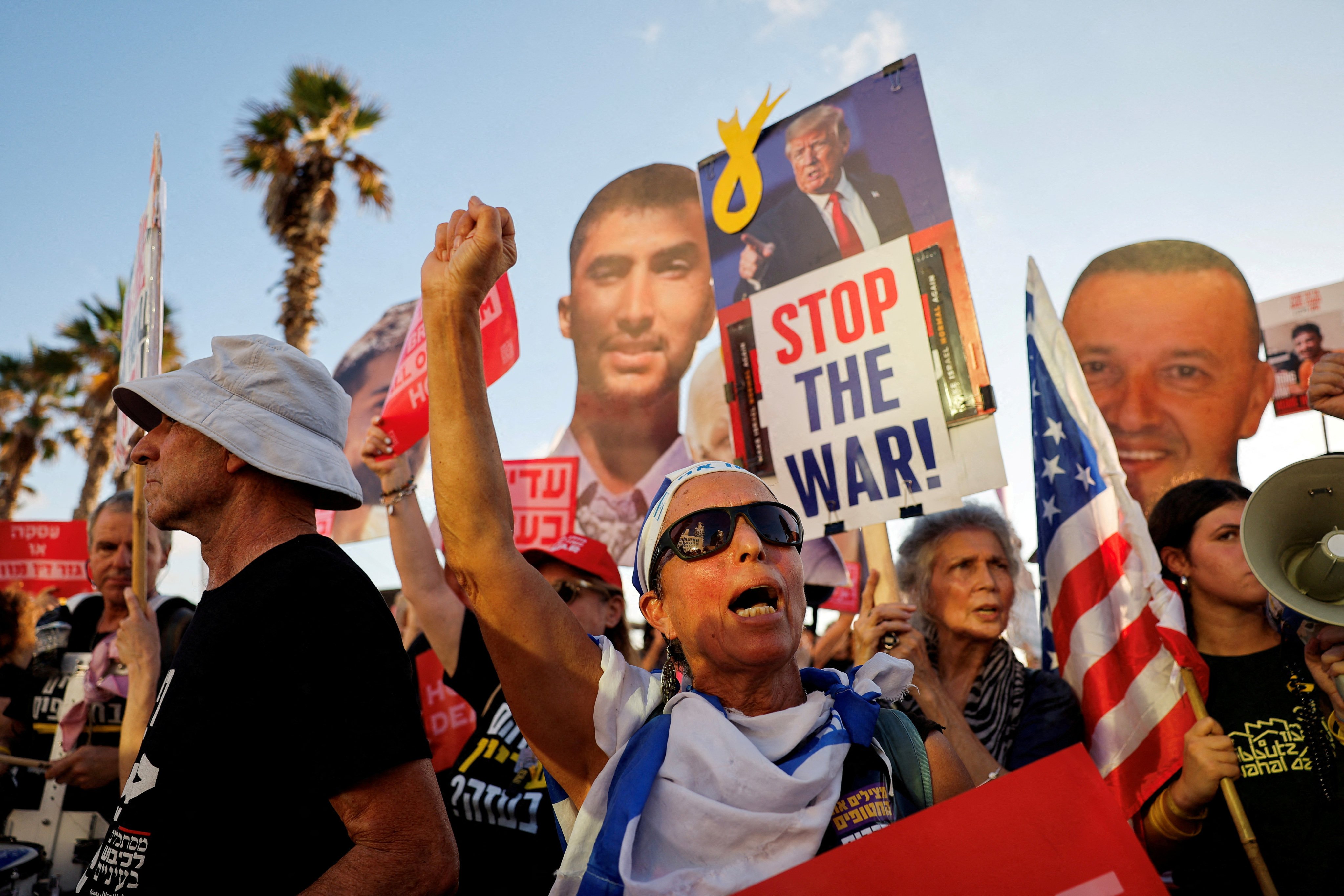 Protesters demand the immediate release of all hostages held in Gaza at a rally near the US consulate in Tel Aviv, Israel, on Monday. Photo: Reauters