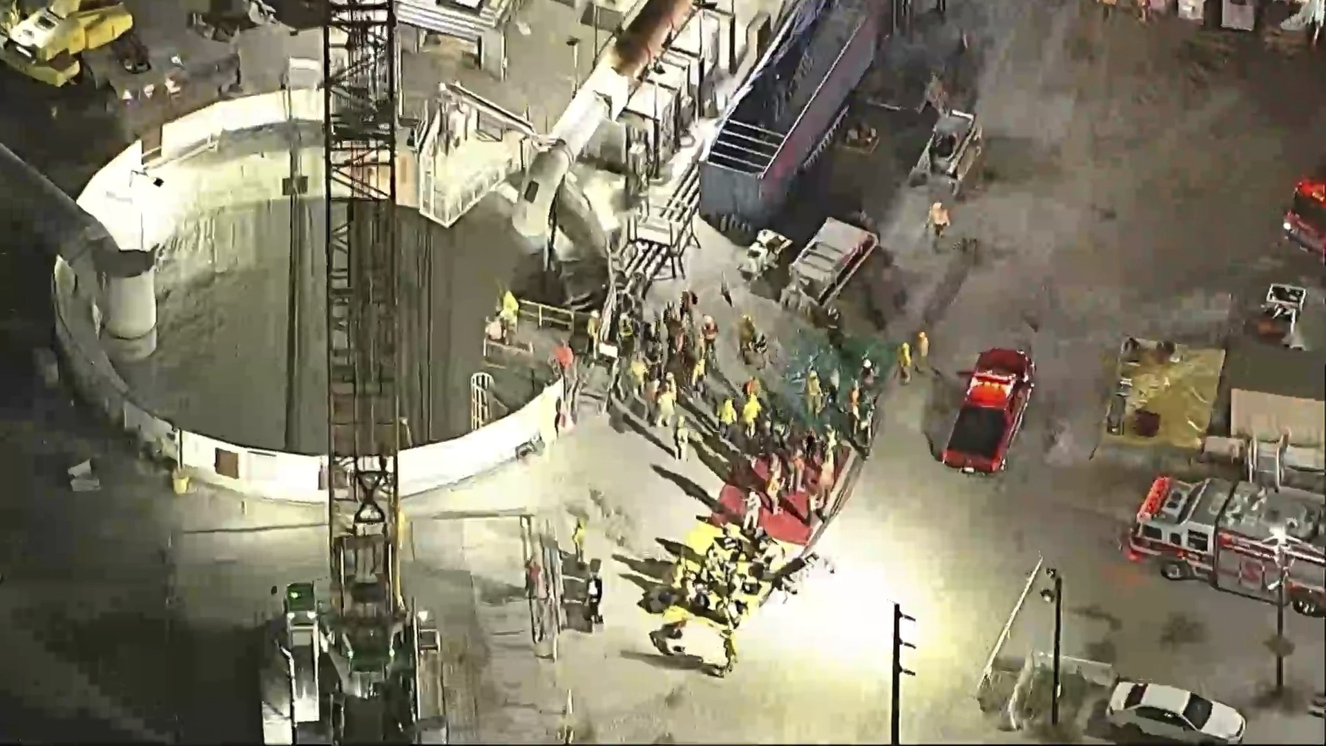 First responders at the scene after a tunnel collapsed on Wednesday in Los Angeles. Photo: KABC/AP