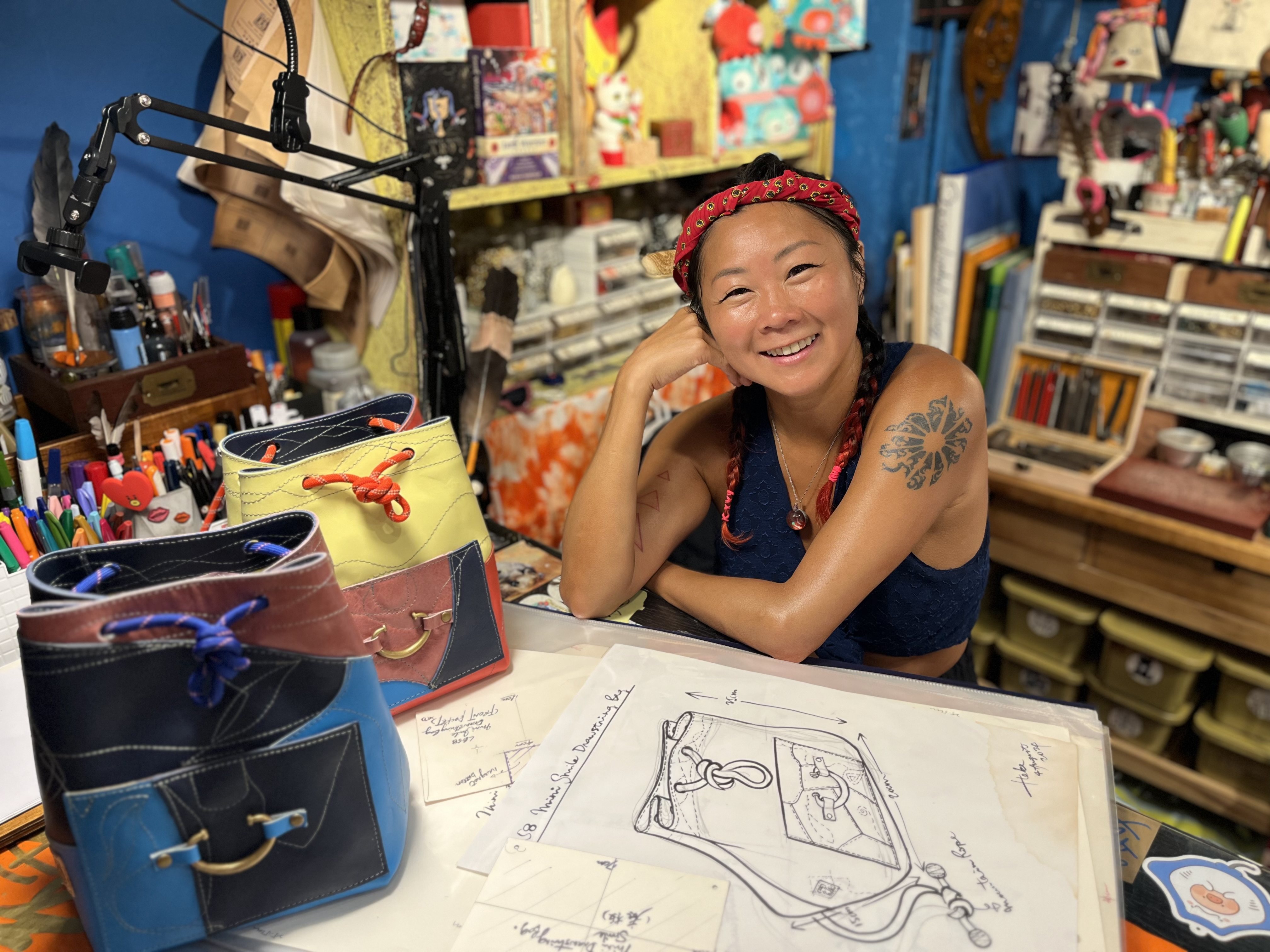 Oelili owner and self-taught leather crafter Hebe Law is pictured in her shop in Sai Kung, where she sells handcrafted items such as bags, lamps, ceramics and cards made by Hong Kong-based artists. Photo: Kylie Knott