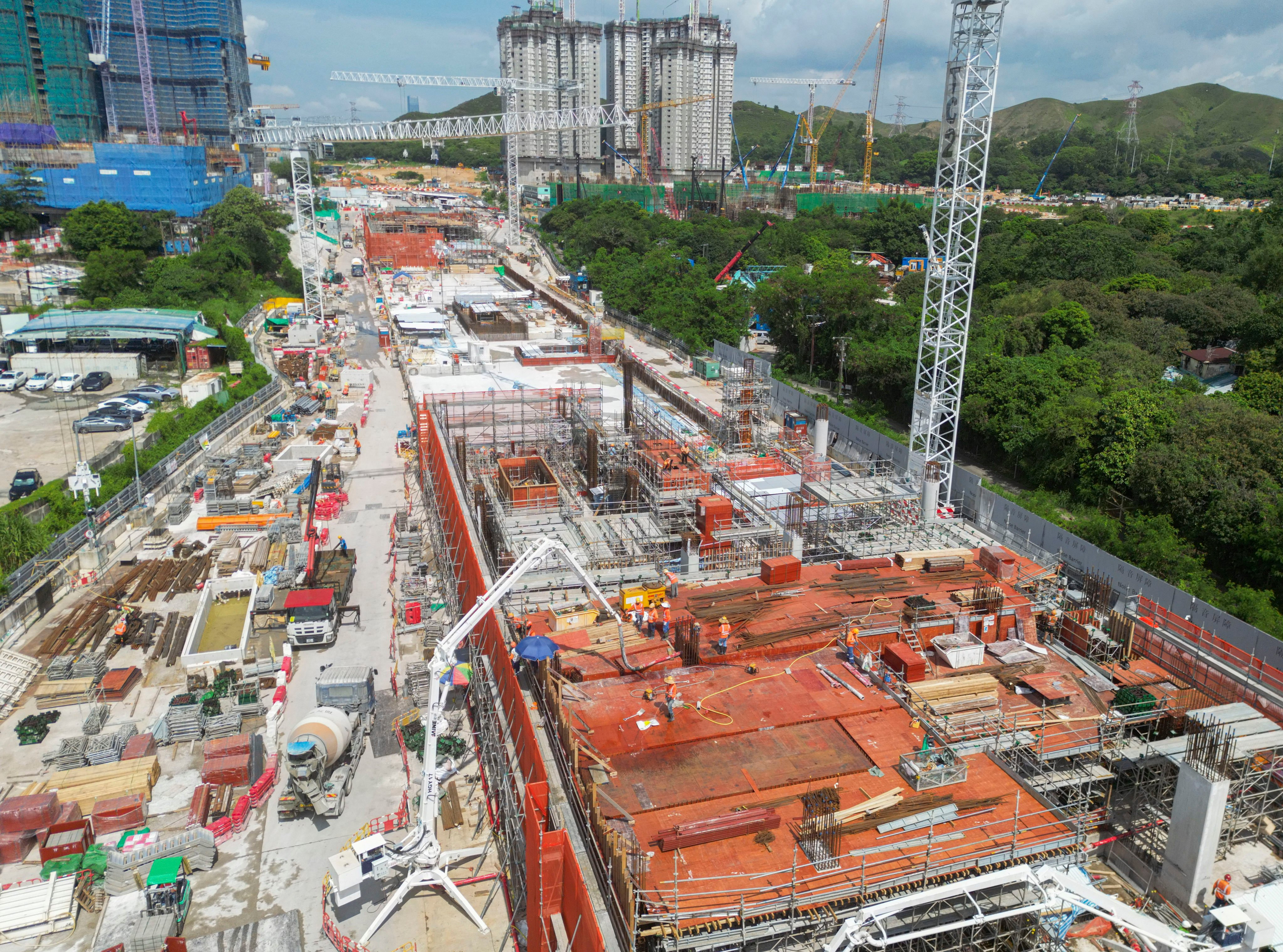 An aerial view of Kwu Tung MTR Station. The station is expected to be topped out by the end of this year and is scheduled for completion in 2027. Photo: Eugene Lee