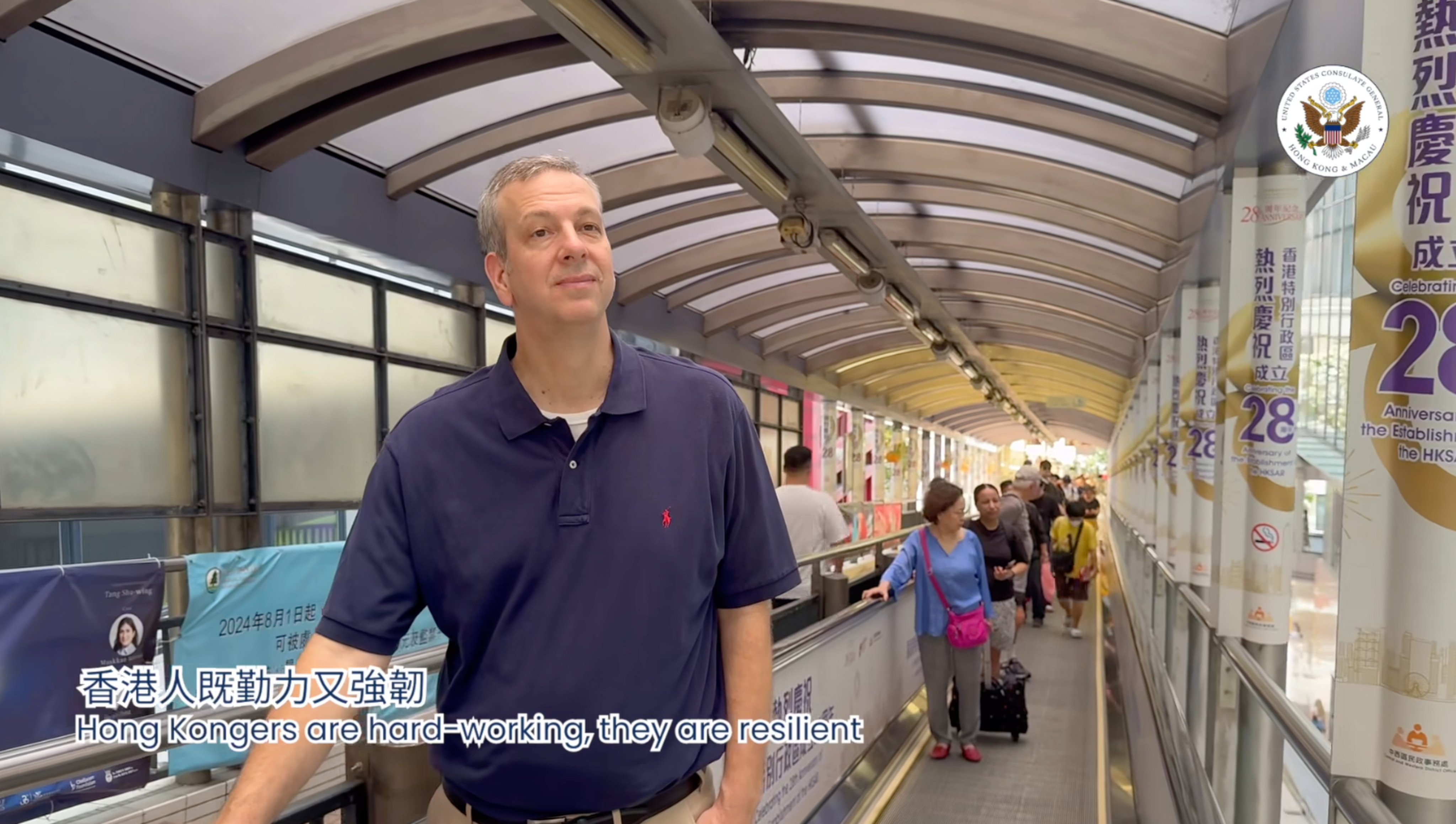 A screengrab from former US consul general Gregory May’s farewell video. He has praised Hongkongers for their strong work ethic and resilience. Photo: Facebook