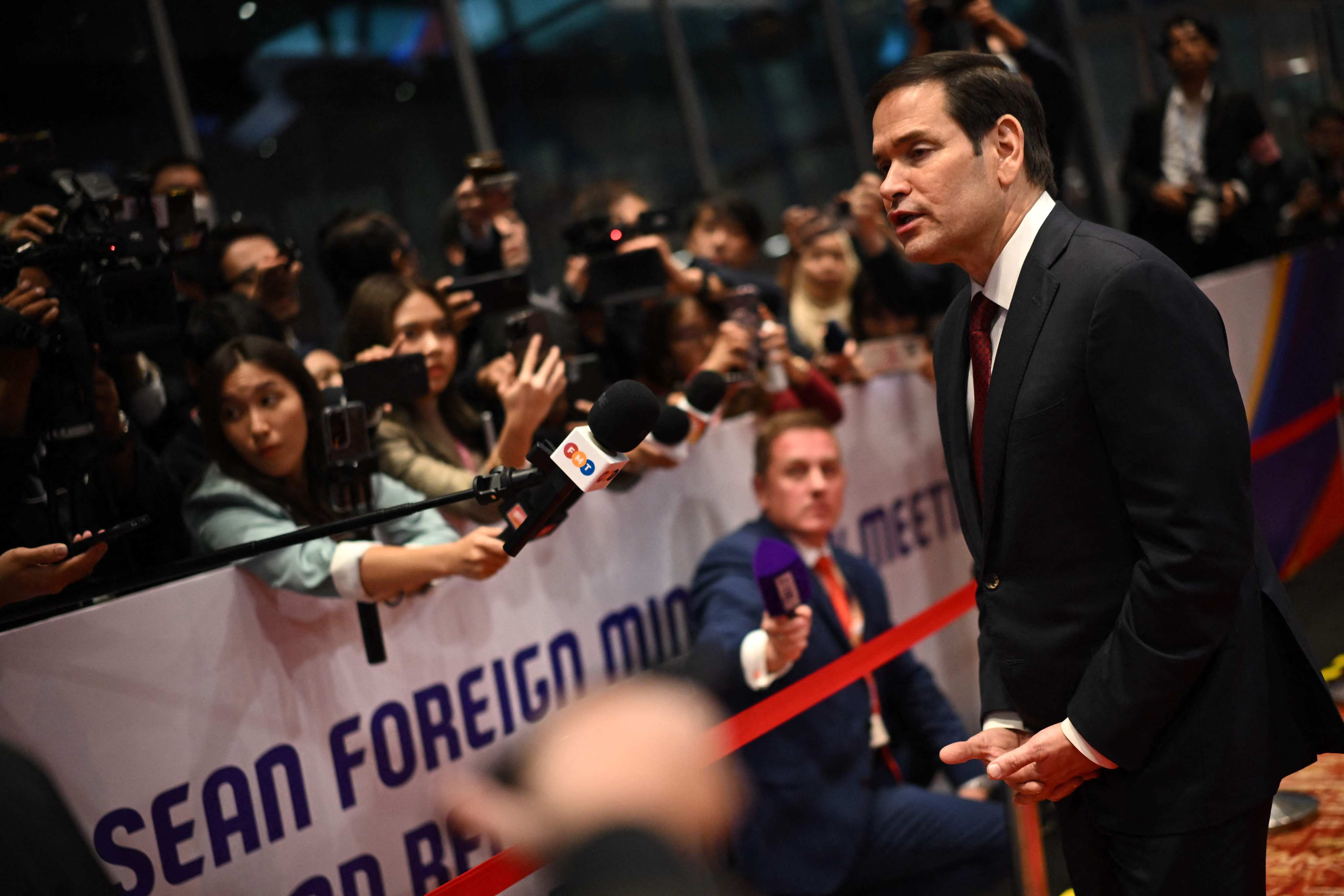 US Secretary of State Marco Rubio speaks to reporters at the Asean Foreign Ministers meeting in Kuala Lumpur on Thursday. Photo: AFP