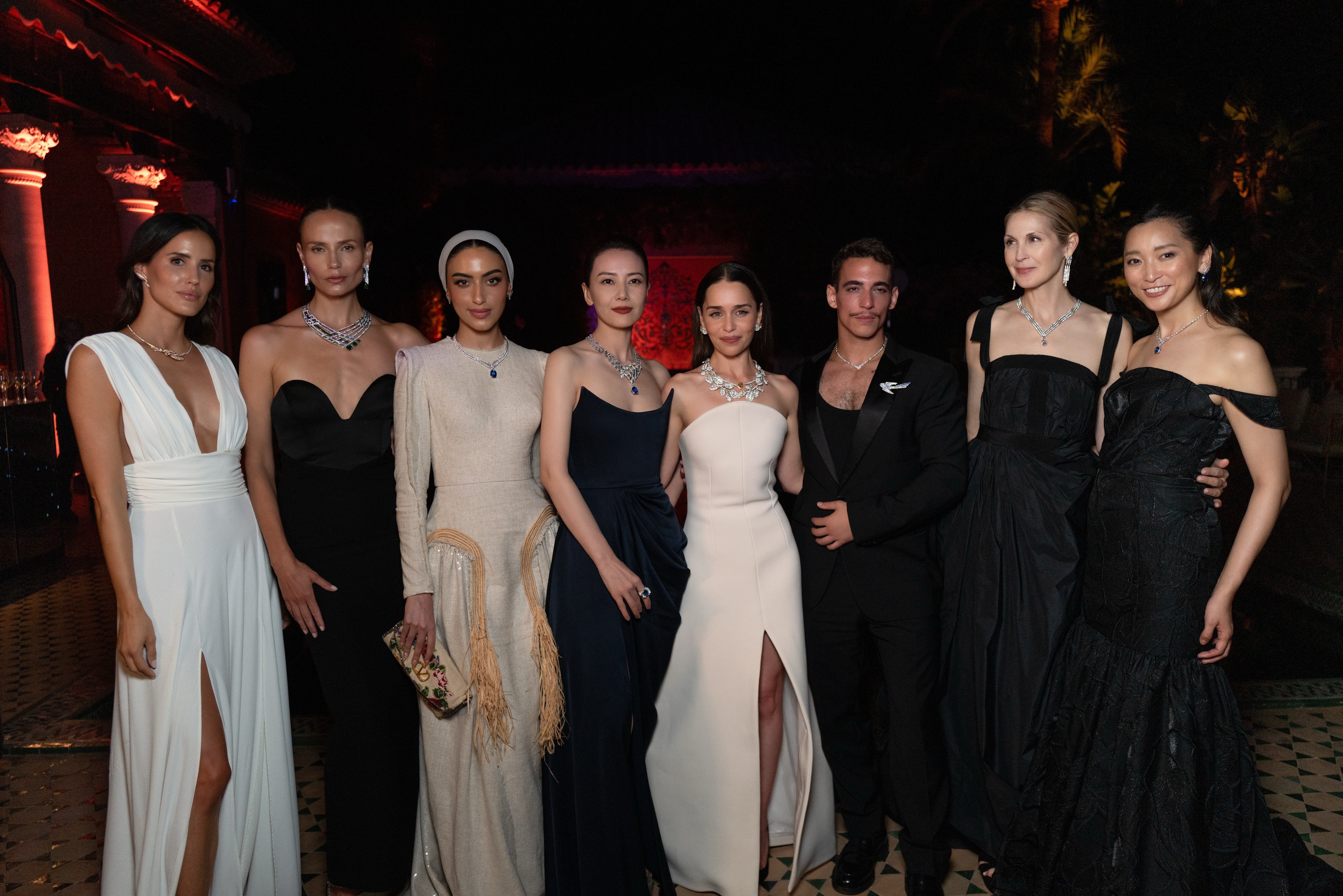 Alex Riviere, Natasha Poly, Yara Alnamlah, Gao Yuan Yuan, Emilia Clarke, Miguel Herran, Kelly Rutherford and Anne Watanabe attend Chaumet’s latest high jewellery launch event in Marbella, Spain. Photo: Chaumet