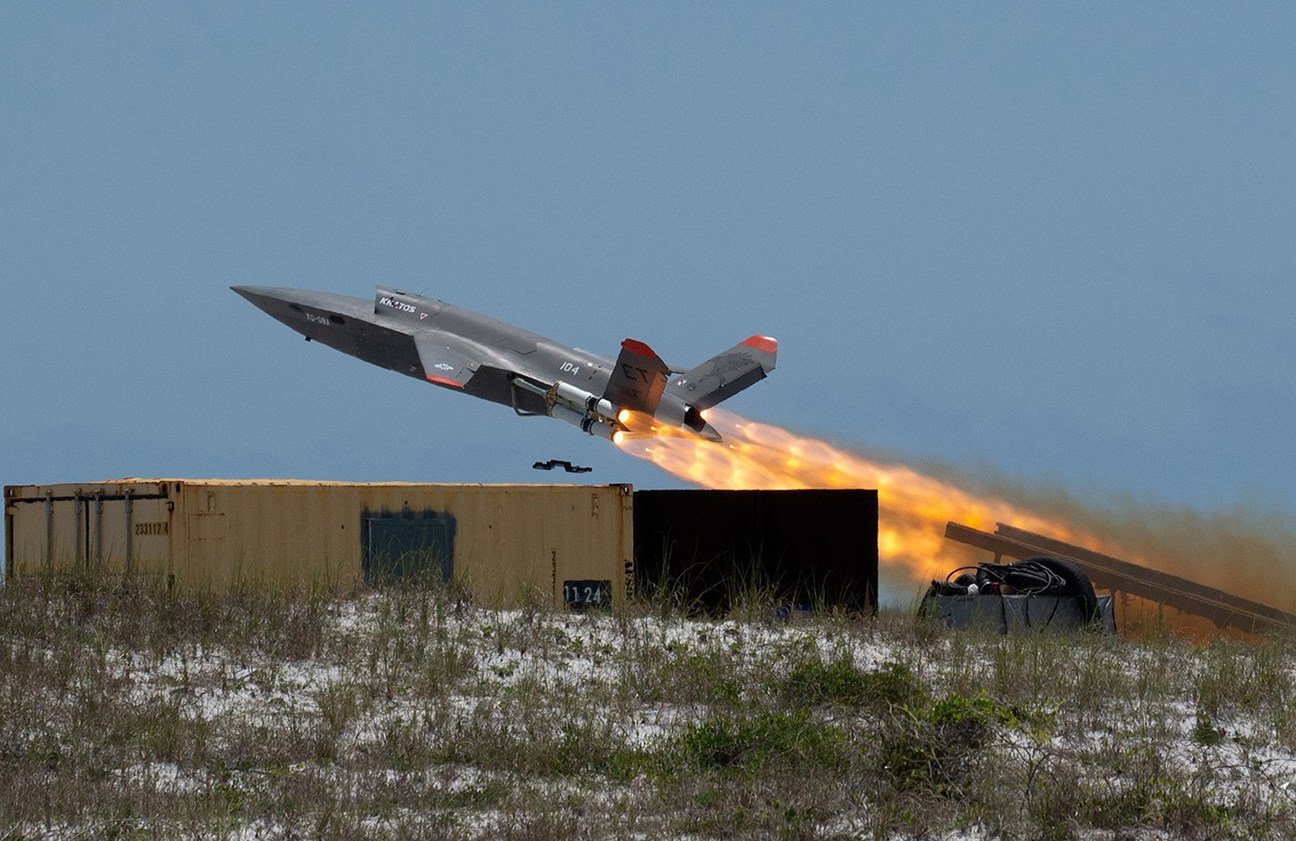 A US Air Force Valkyrie drone takes off during a training event at Eglin Air Force Base in the United States. Photo: Air Force Research Laboratory