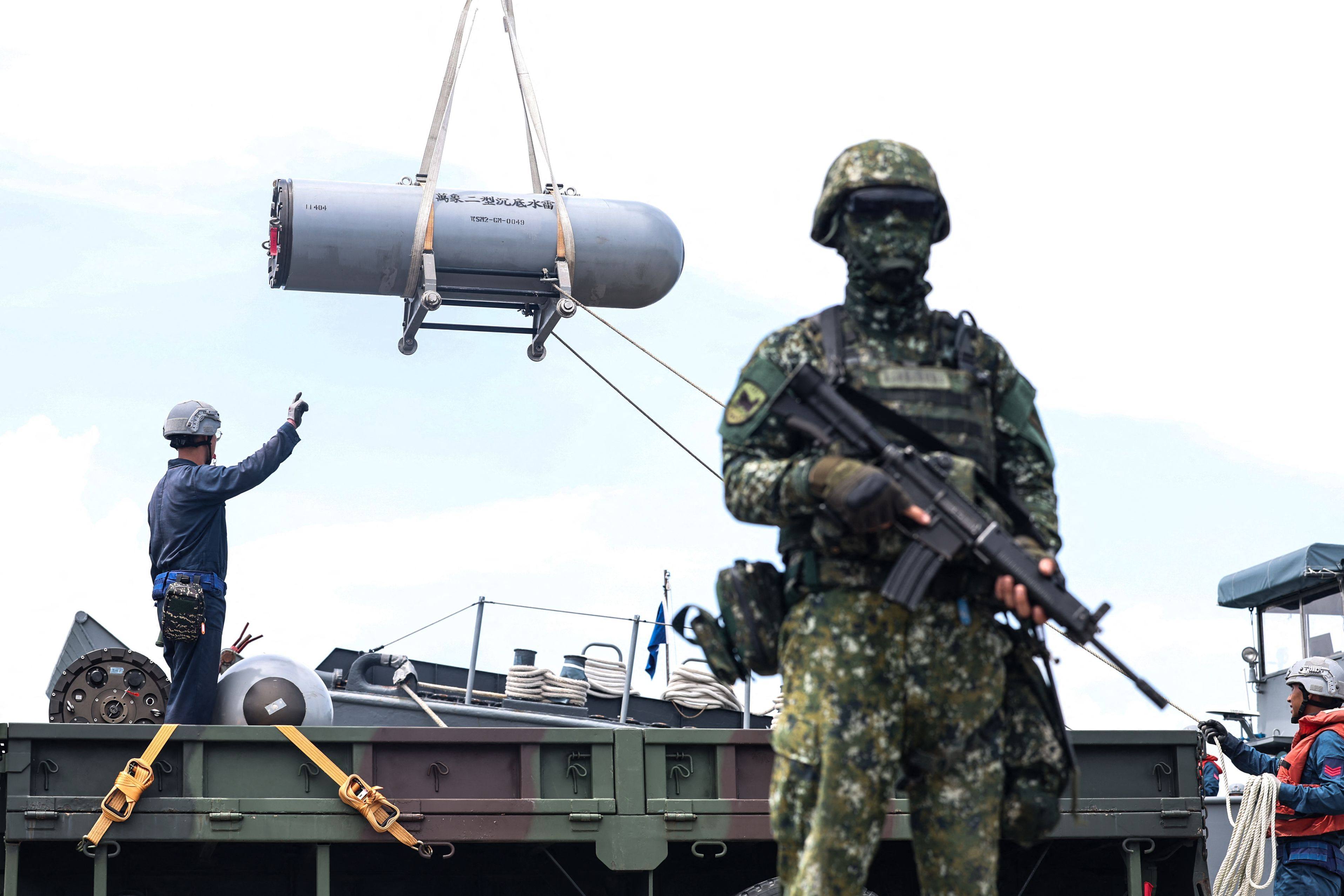 Naval mines were the main feature as Taiwan’s military broadcast a weapons deployment on Monday. The live stream was shown for the first time to boost public confidence and showcase operational readiness. Photo: AFP