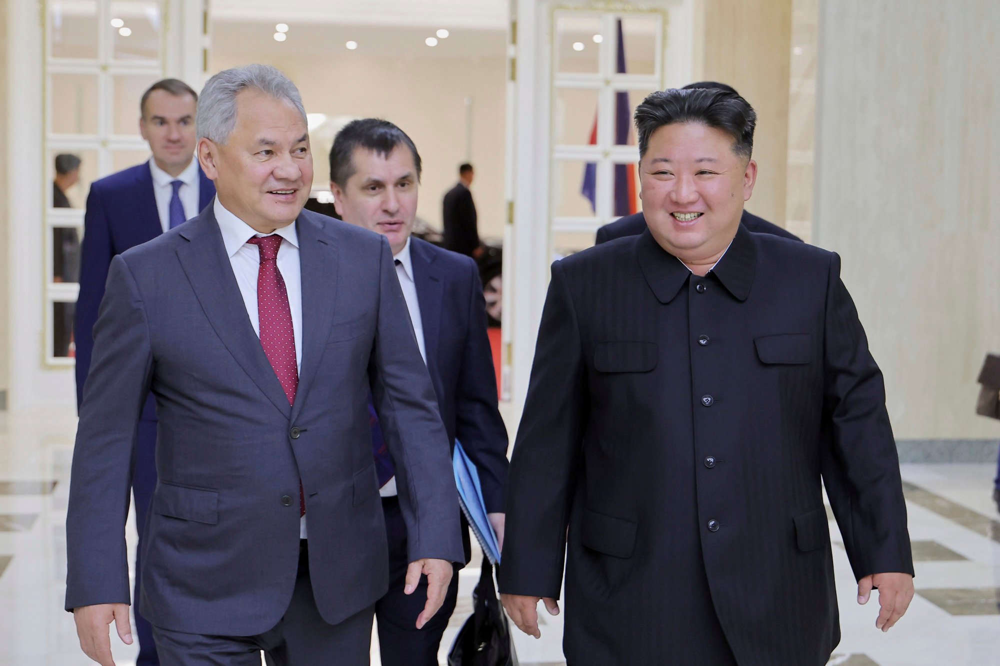 Sergei Shoigu, secretary of Russia’s Security Council, walks with North Korea’s Kim at Pyongyang headquarters of ruling Workers’ Party on June 17. Photo: KCNA/KNS/AP Sergei Shoigu, secretary of Russia’s Security Council, walks with North Korea’s Kim at Pyongyang headquarters of ruling Workers’ Party on June 17. Photo: KCNA/KNS/AP