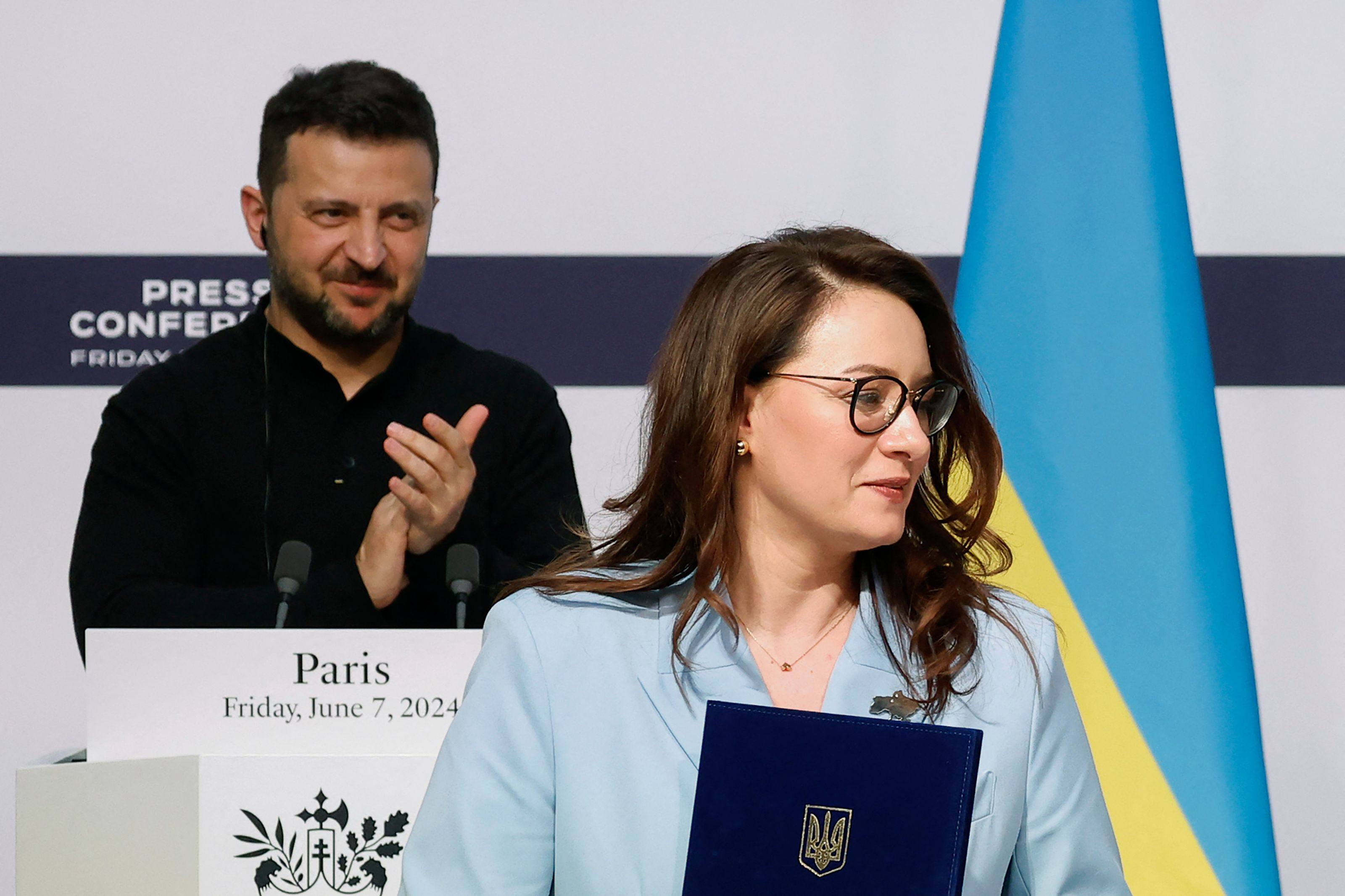 Ukraine’s President Volodymyr Zelensky, left, and Ukraine’s First Deputy Prime Minister Yulia Svyrydenko. Photo: AFP