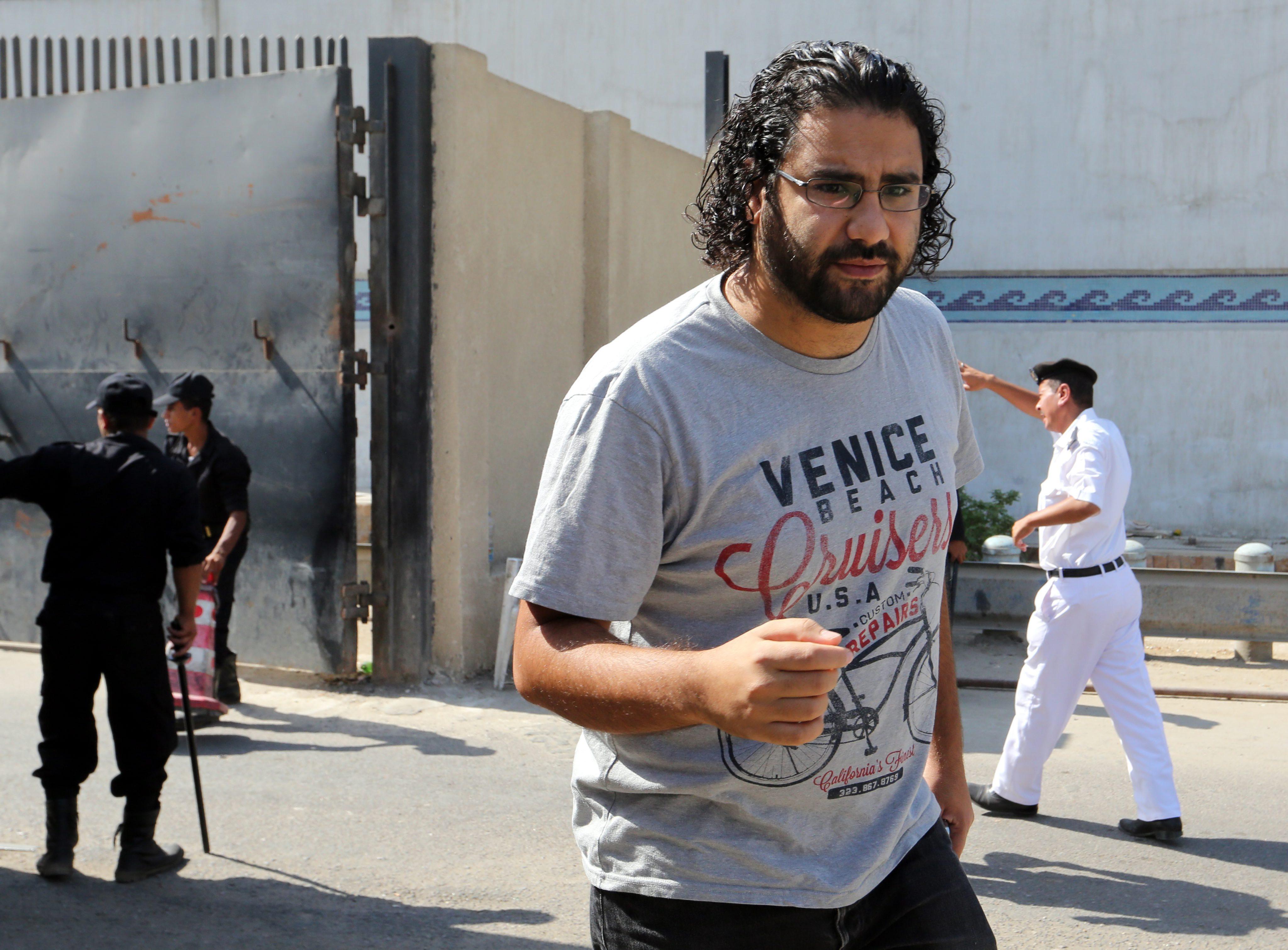 Egyptian activist Alaa Abdel Fattah in Cairo, Egypt in 2014.  Fattah’s mother, Laila Soueif, has ended a 10-month hunger strike protesting against her son’s imprisonment. Photo: EPA