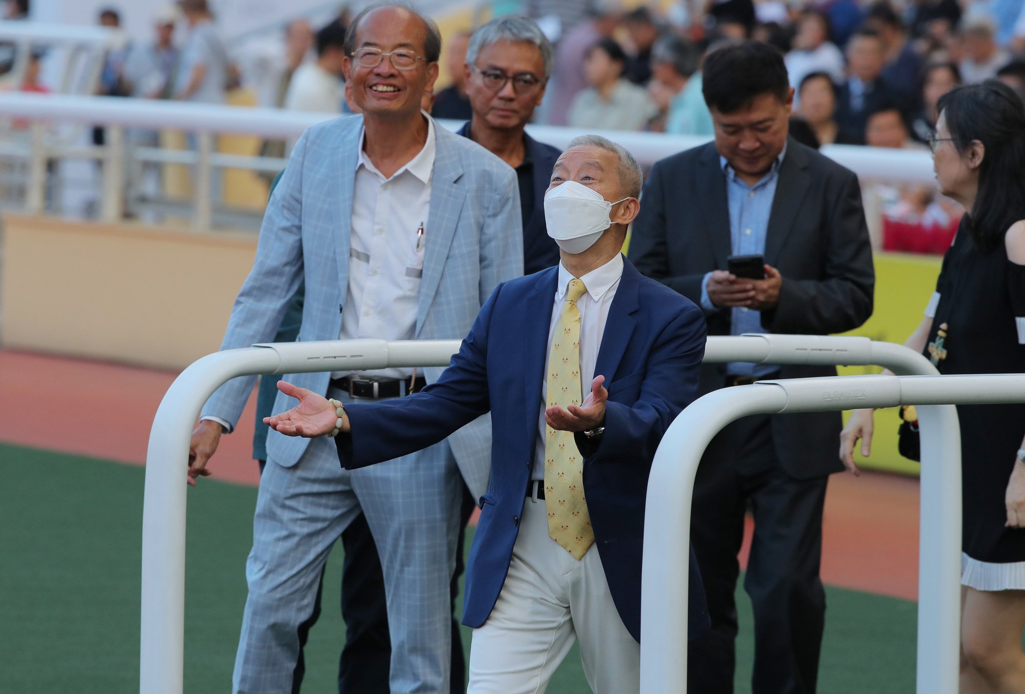 Benno Yung celebrates a winner at this final meeting as a trainer.