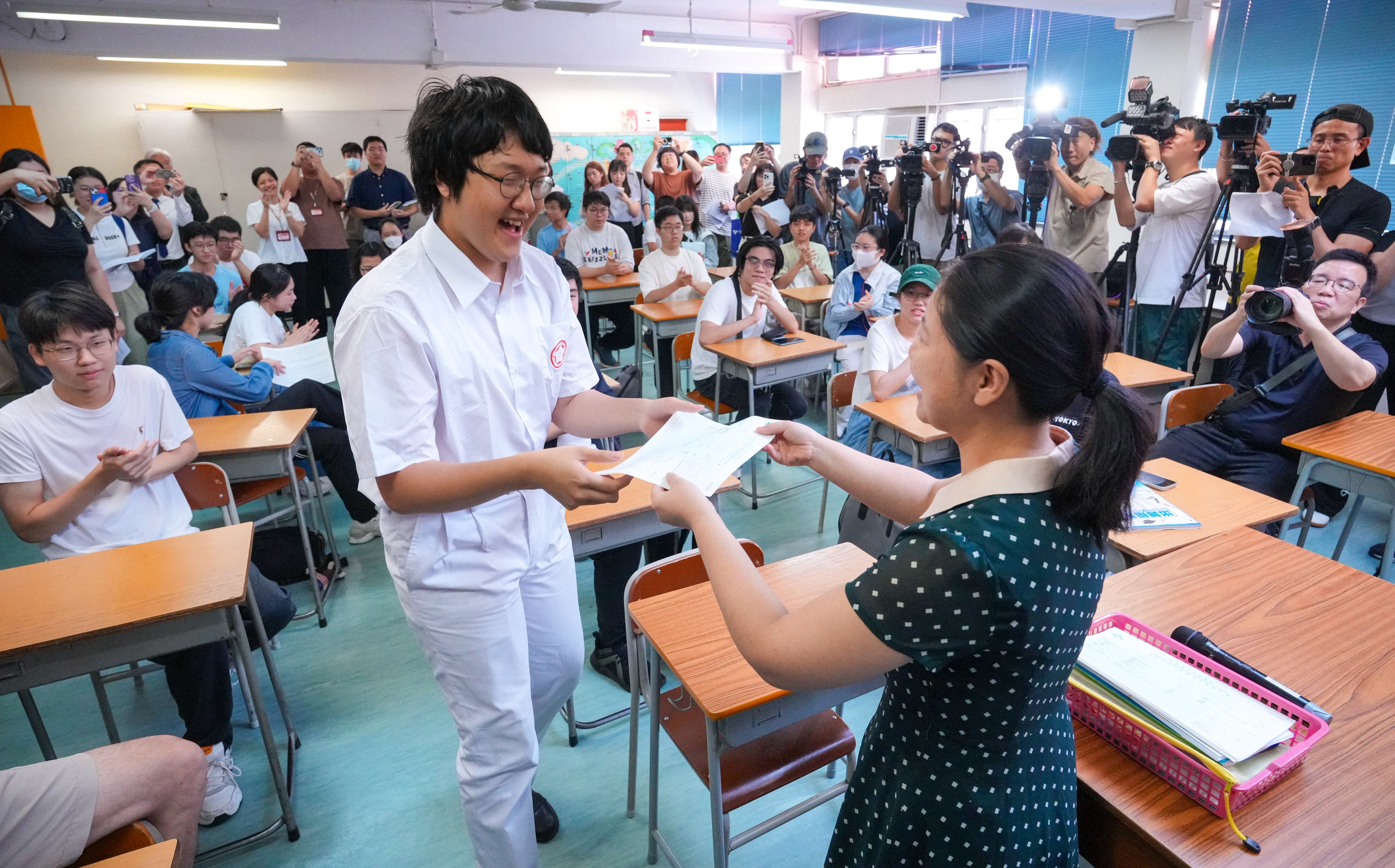 Wang Haibo, a student from Hong Kong Chinese Women’s Club College, is an “ultimate top scorer”. Photo: May Tse