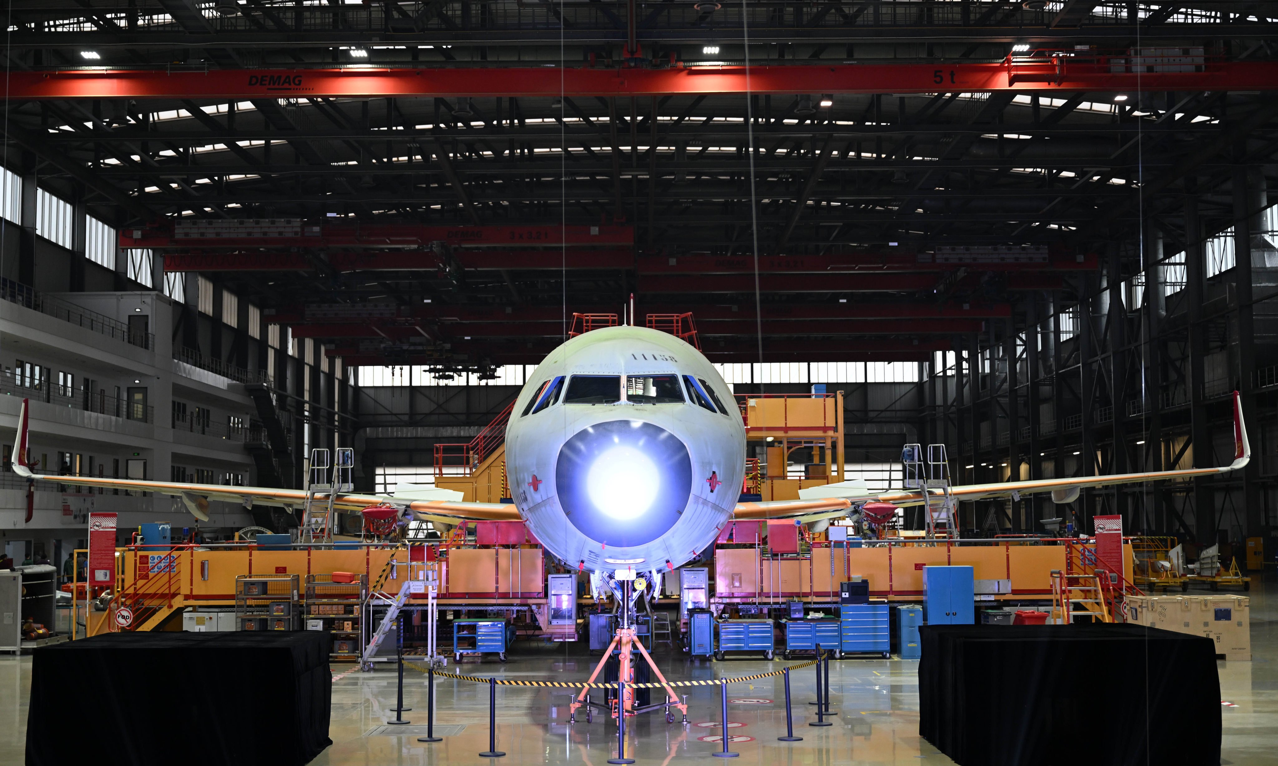 An Airbus A321 is assembled at the company’s facility in north China’s Tianjin. Photo: Xinhua