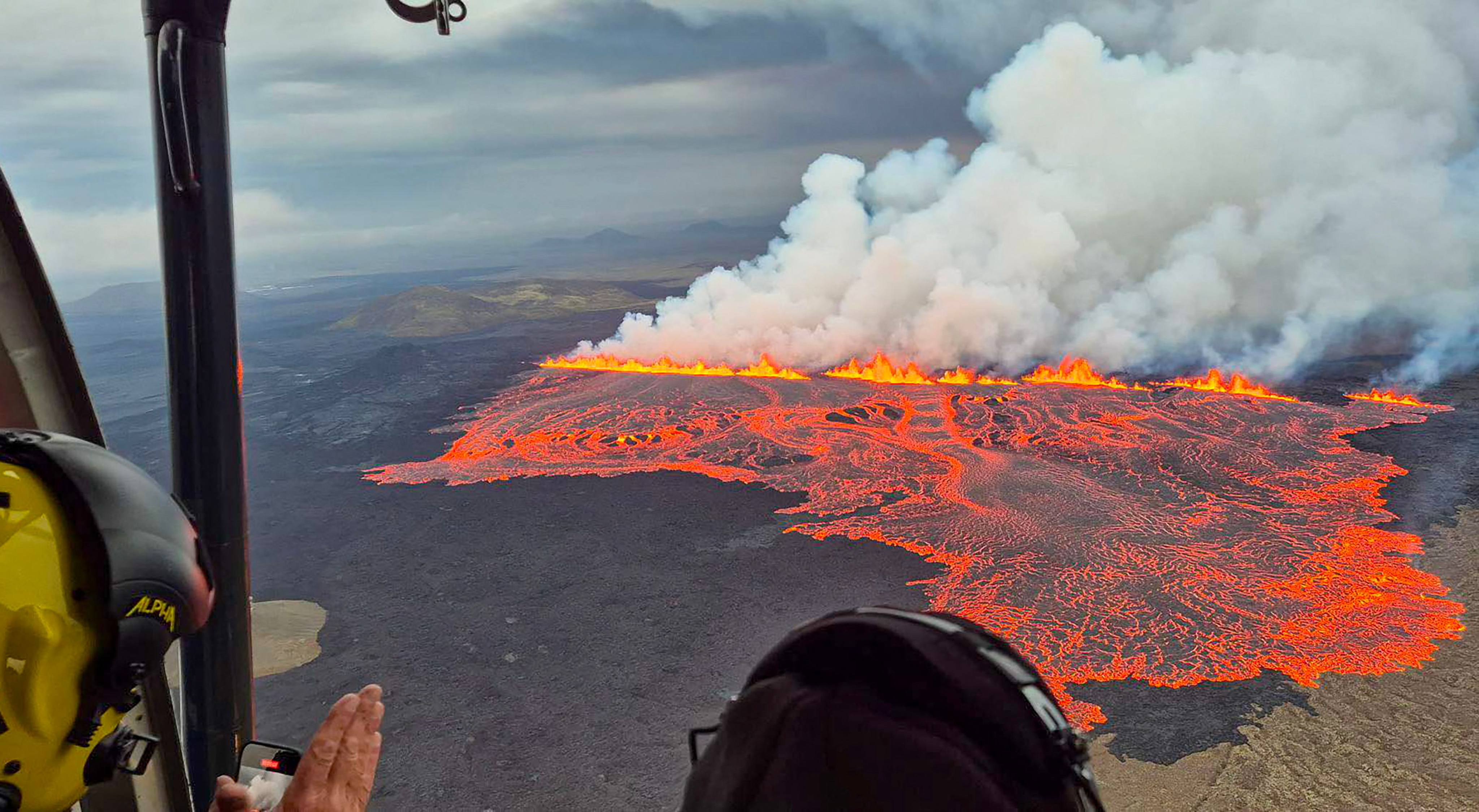 Lava and smoke erupting from a volcano near Grindavik on the Icelandic peninsula of Reykjanes. Photo: Public Defence Department of the State Police via AFP