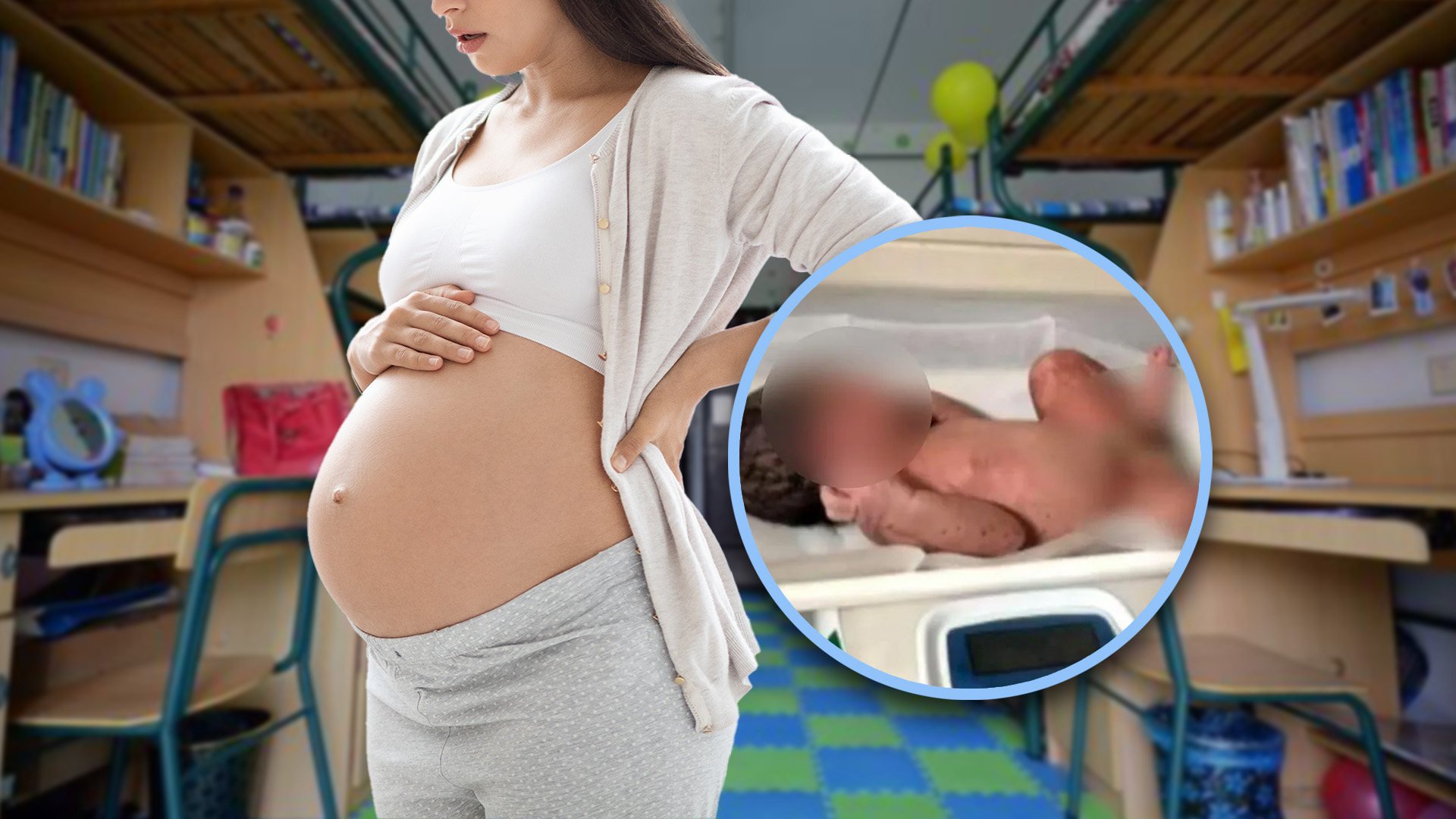 A university student in China delivered a “giant baby” in her dorm room while studying for final exams, shocking many people online. Photo: SCMP composite/Shutterstock/Sohu/Weibo