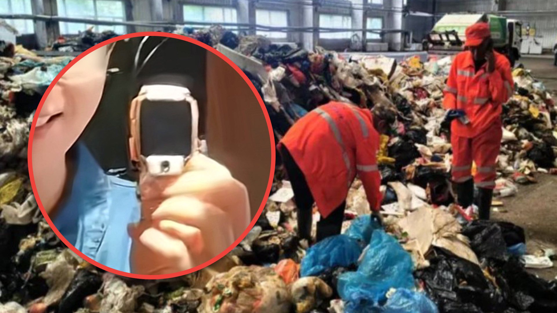 Transport officials in China have been slammed for ordering two cleaners to search through tonnes of rubbish in the searing heat for a child’s lost watch. Photo: SCMP composite/news.chengdu
cn/sxwbs.com