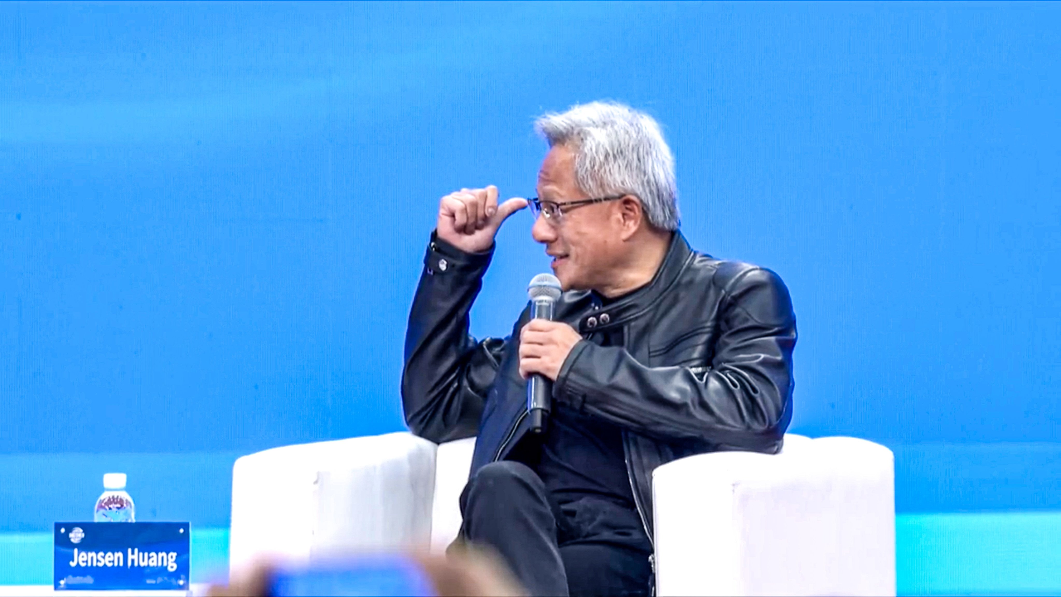 Nvidia’s Jensen Huang during a fireside chat at the China International Supply Chain Expo on Thursday. Photo: handout